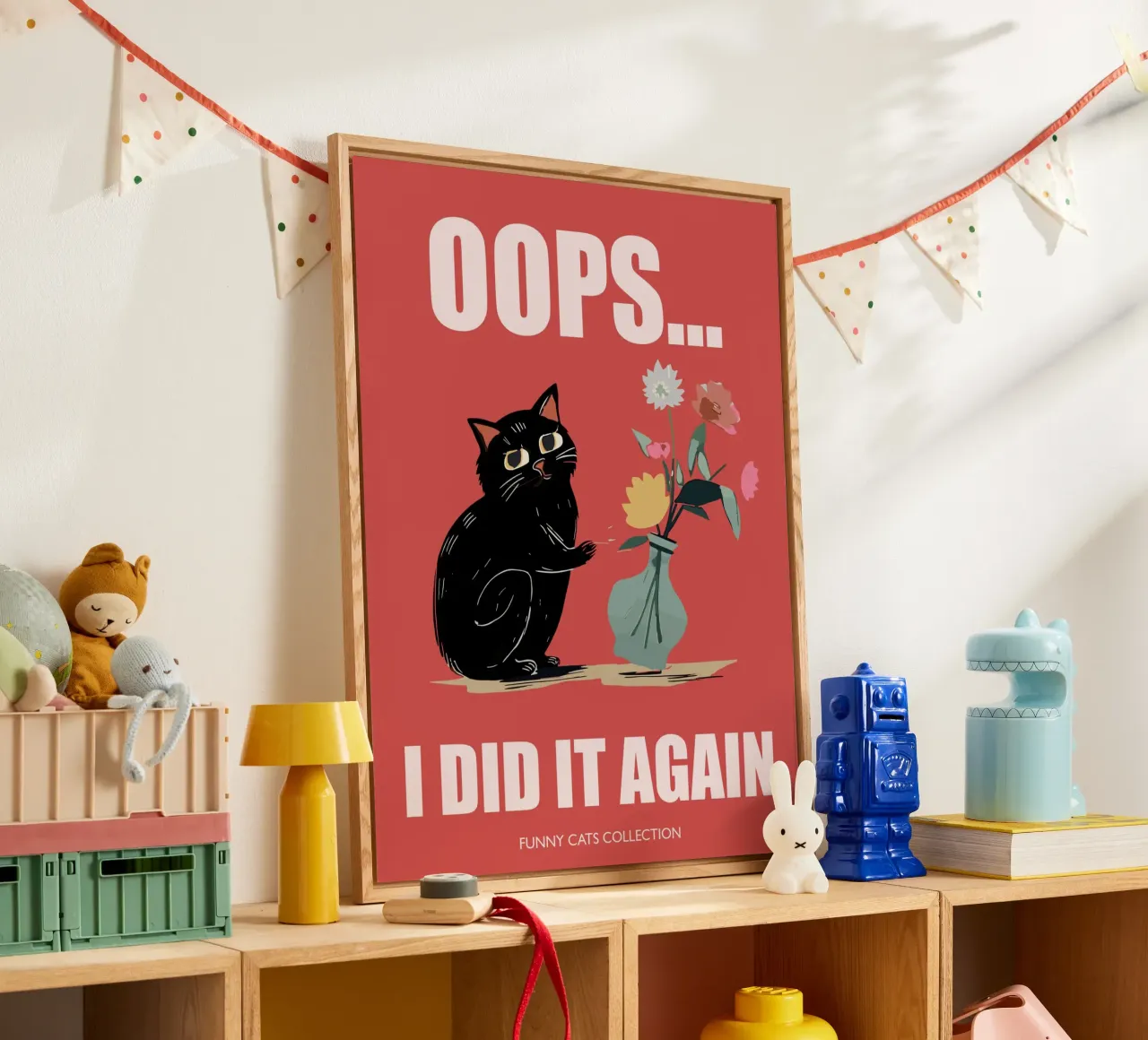 "Oops I did it again" Chat noir avec vase à fleurs plexiglas de Peaches Art Prints