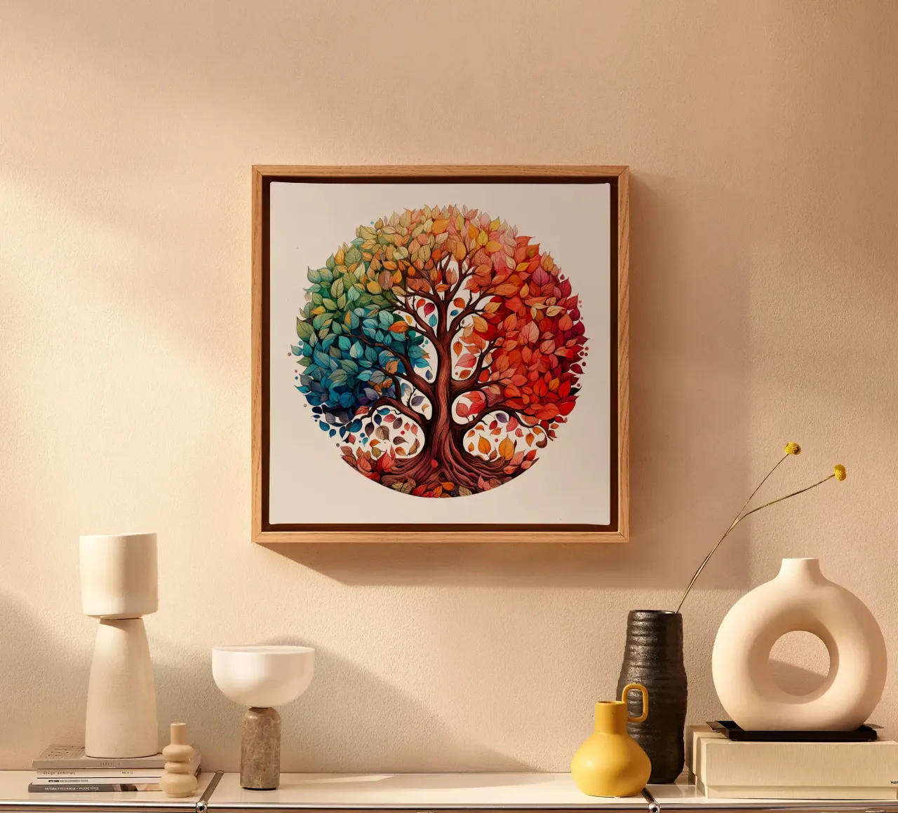 Albero della vita colorato tela con Cornice a cassetta da Spiritual Touch