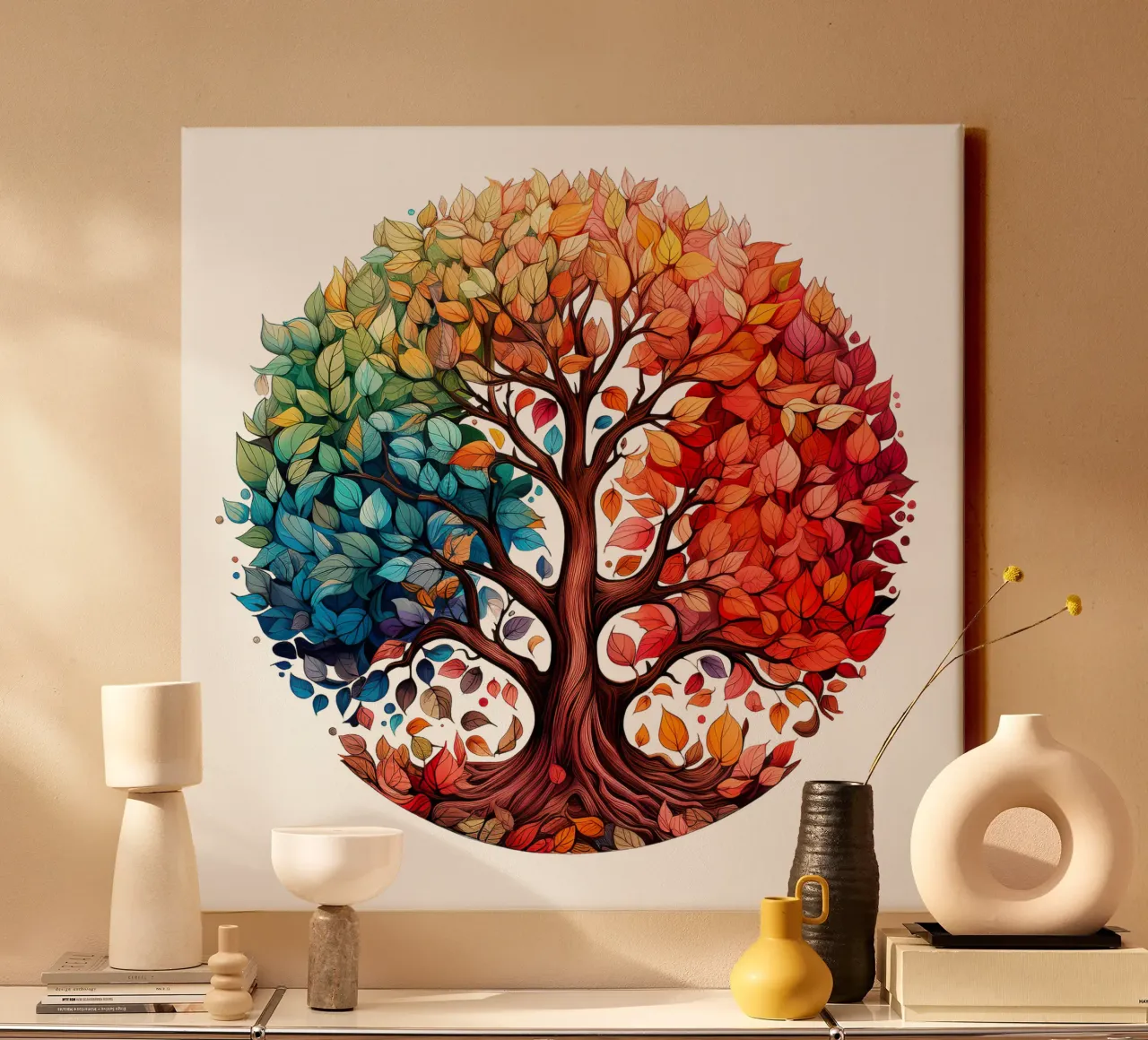 Albero della vita colorato tela con Cornice a cassetta da Spiritual Touch