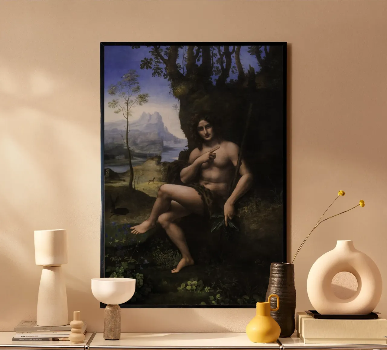 Leonardo da Vinci - Bacchus, früher Johannes der Täufer Poster von Timeless Artworks