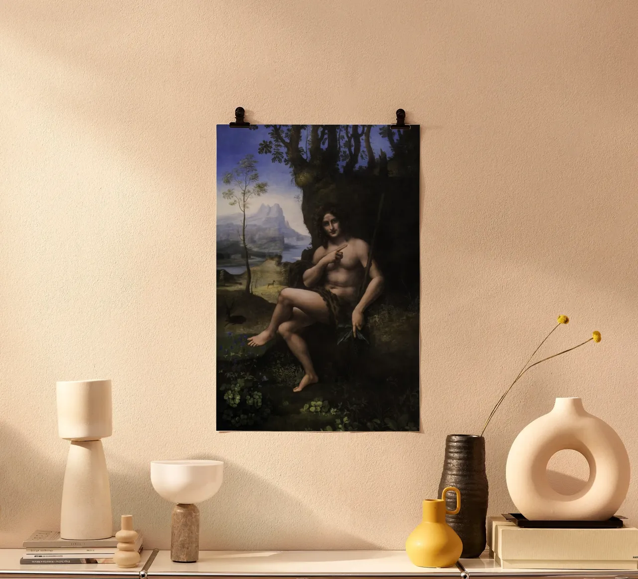 Leonardo da Vinci - Bacchus, früher Johannes der Täufer Poster von Timeless Artworks