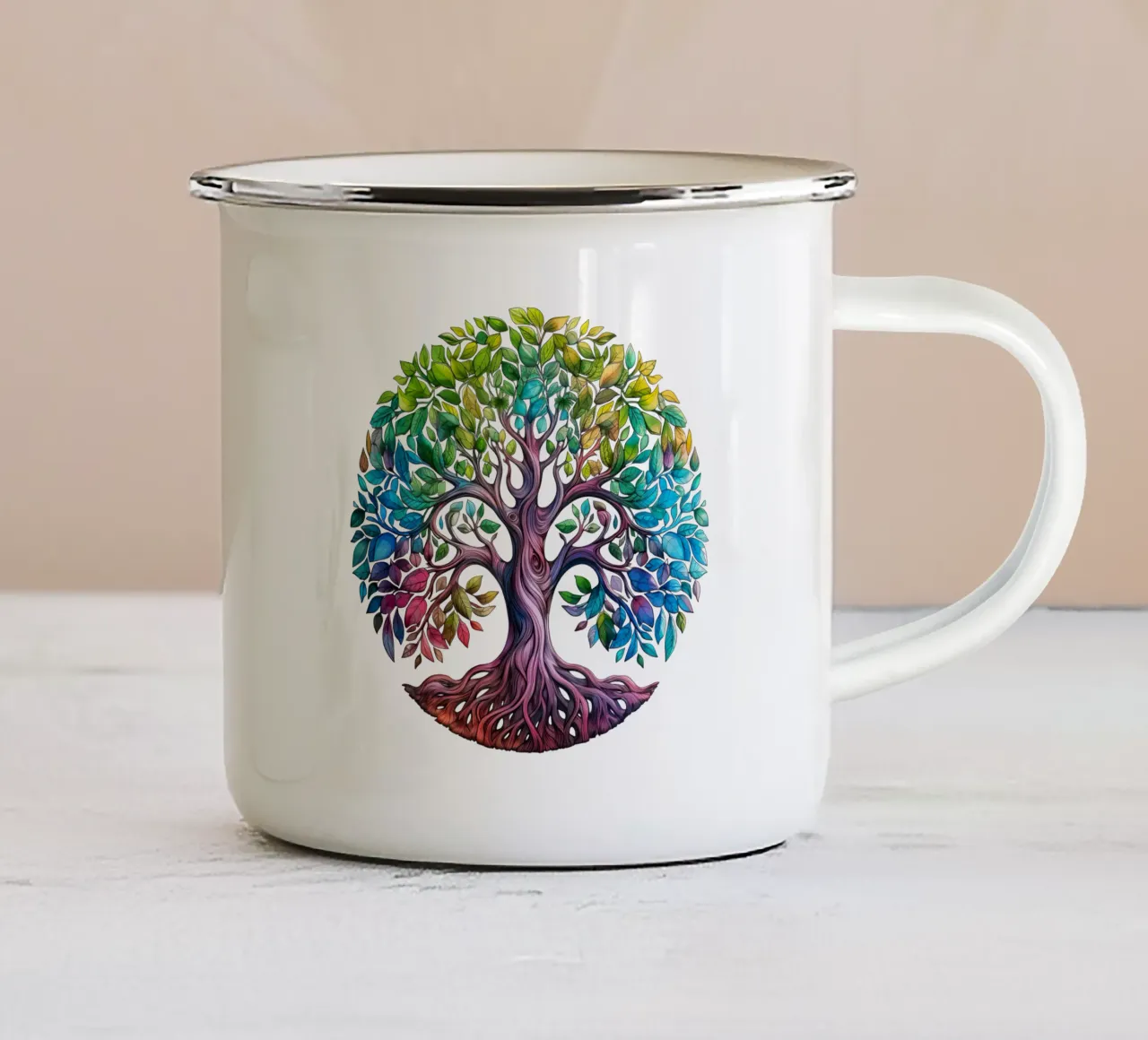 Albero della vita colorato tazza in smalto da Spiritual Touch