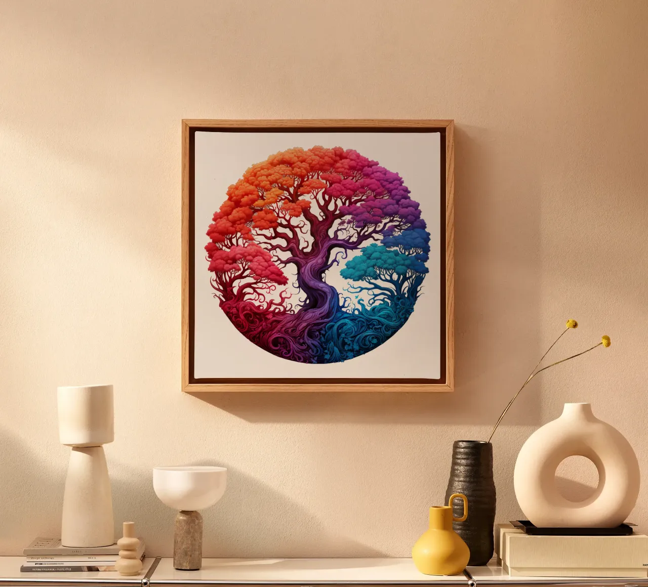 Albero della vita colorato tela con Cornice a cassetta da Spiritual Touch
