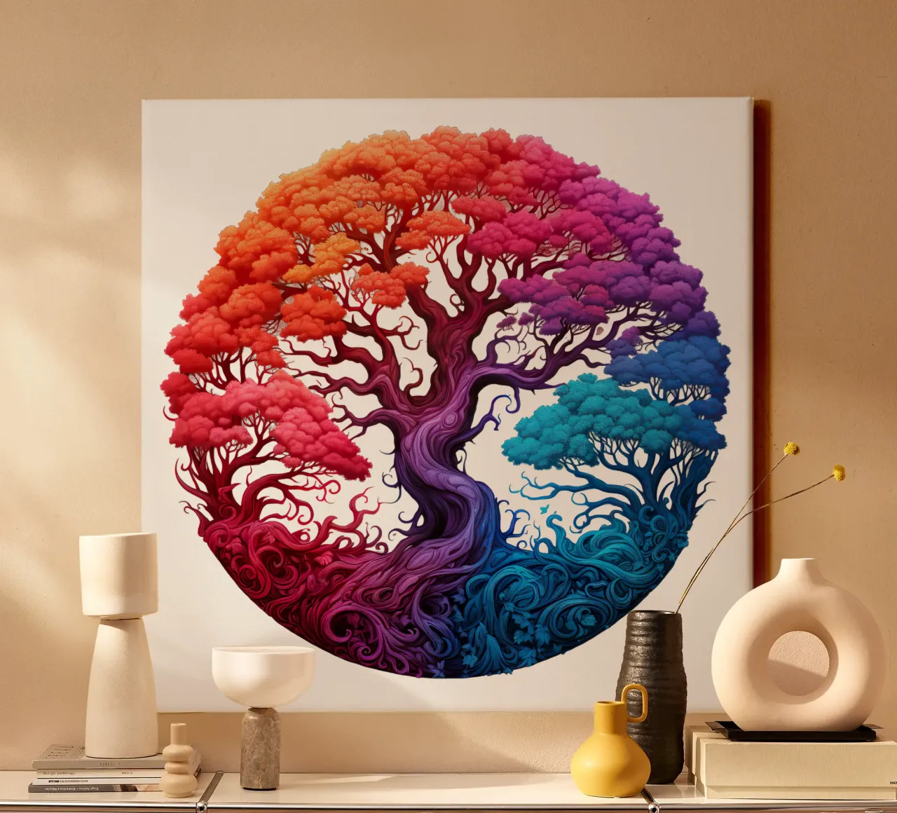 Albero della vita colorato tela con Cornice a cassetta da Spiritual Touch