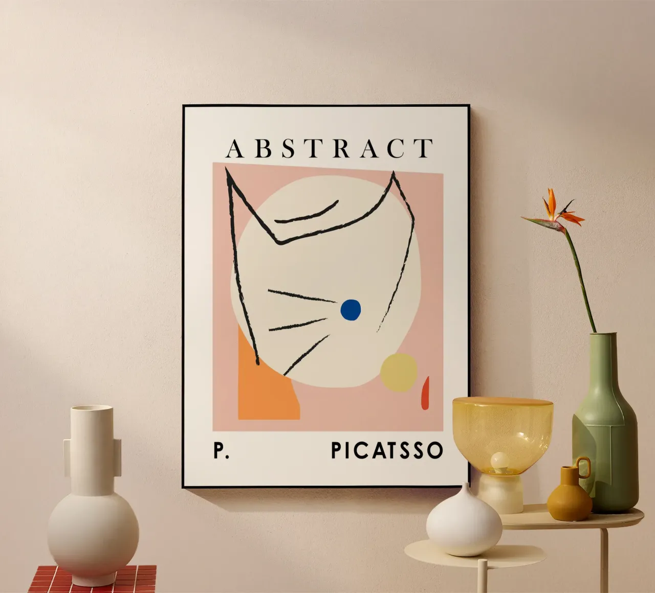 Picasso Cat, Picatsso Cat Póster Geométrico Abstracto metacrilato de Peaches Art Prints
