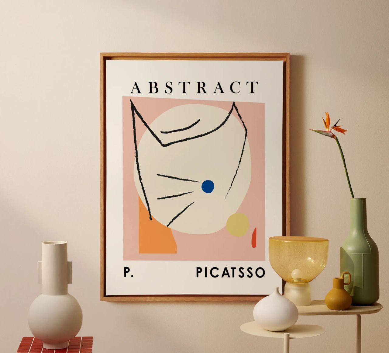 Picasso Cat, Picatsso Cat Abstract Geometric Poster canvas by Peaches Art Prints