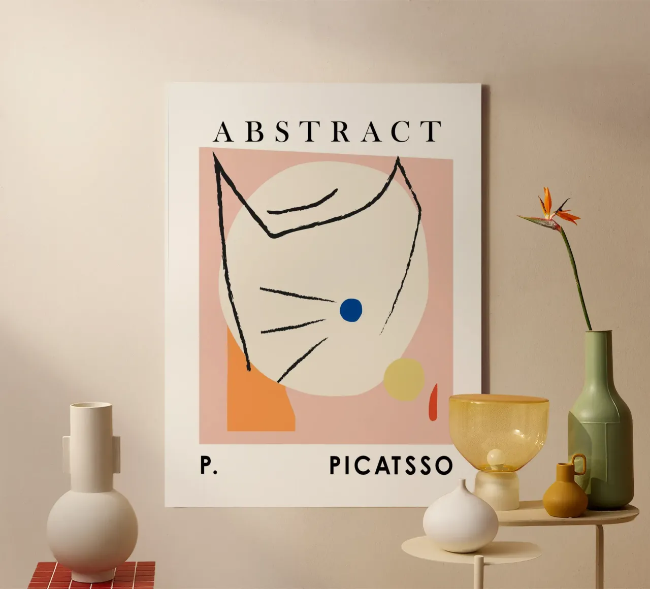 Picasso Kat, Picatsso Kat Abstract Geometrische Poster canvas van Peaches Art Prints