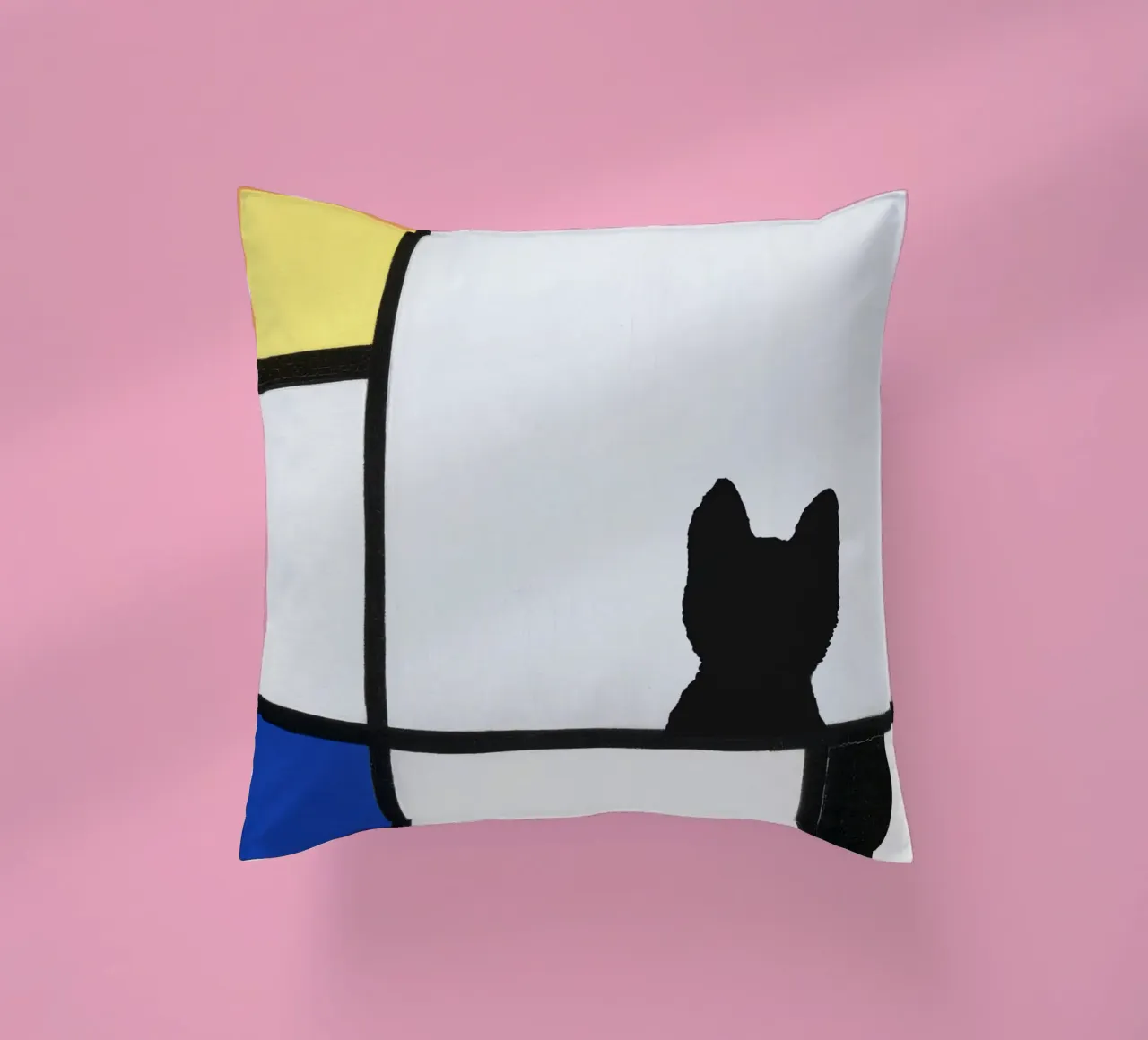 Piet Mondrian, Composizione di gatti con giallo blu nero cuscino da Peaches Art Prints