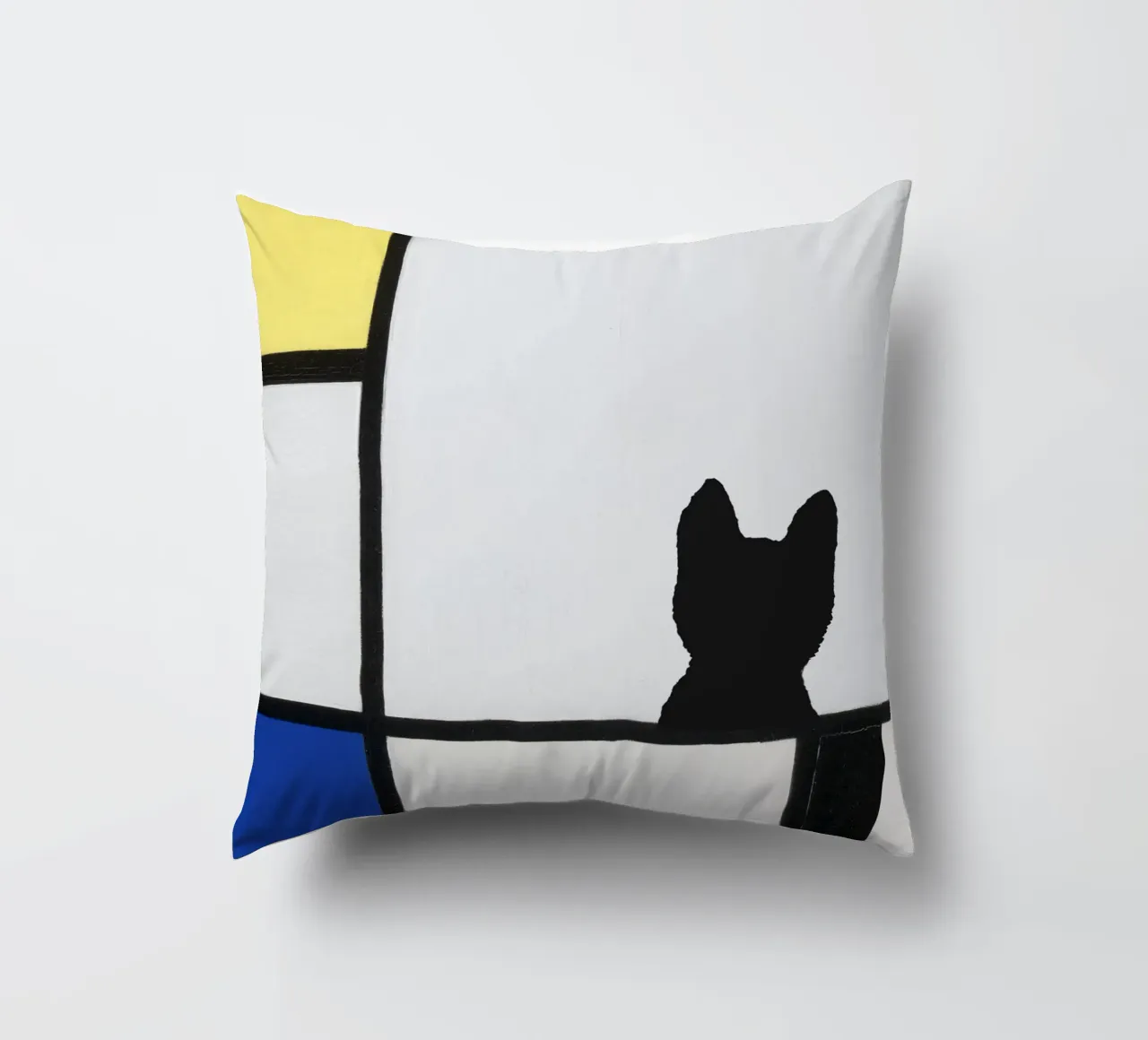Piet Mondrian, Composizione di gatti con giallo blu nero cuscino da Peaches Art Prints
