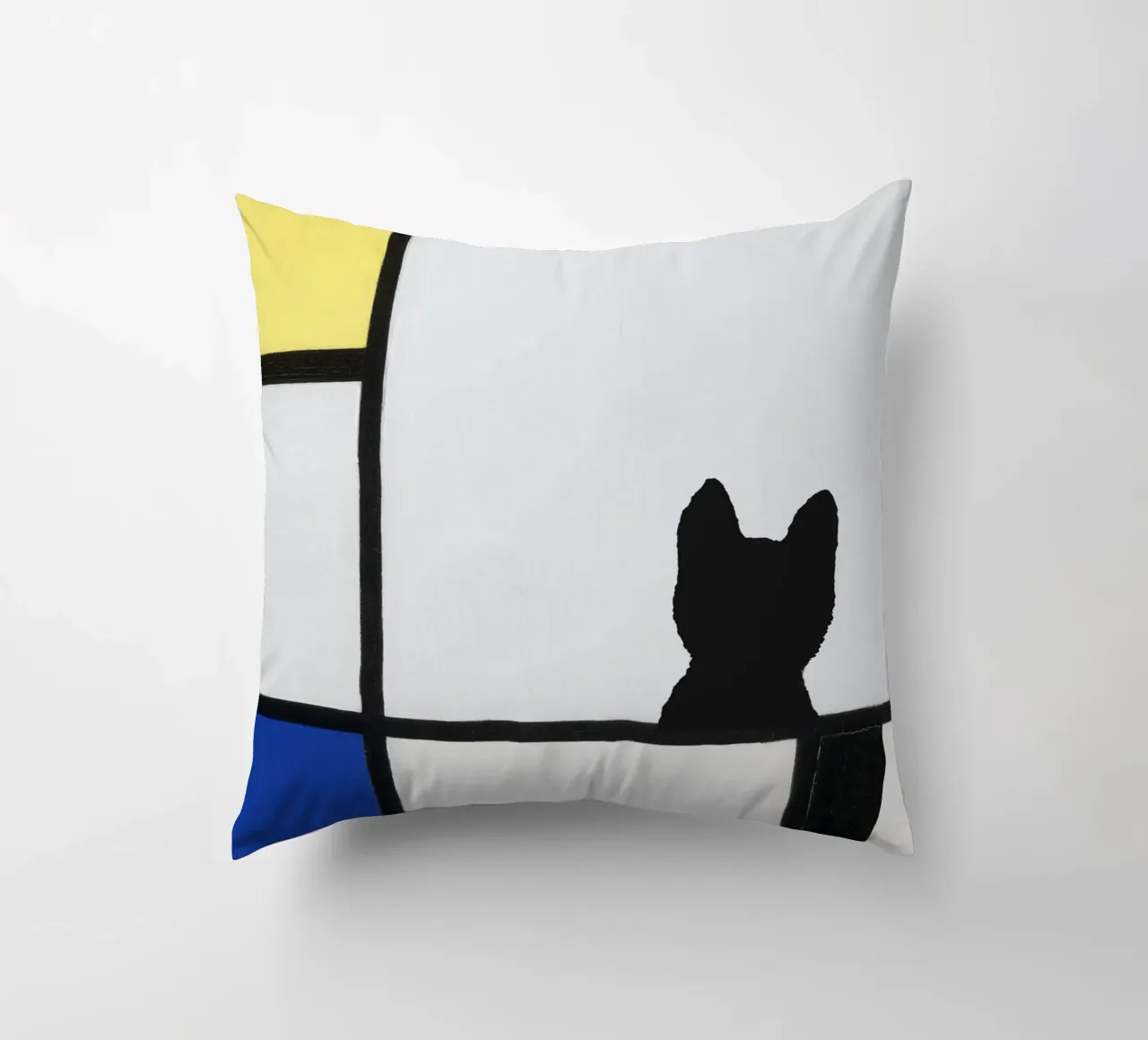 Piet Mondrian, Composizione di gatti con giallo blu nero cuscino da Peaches Art Prints