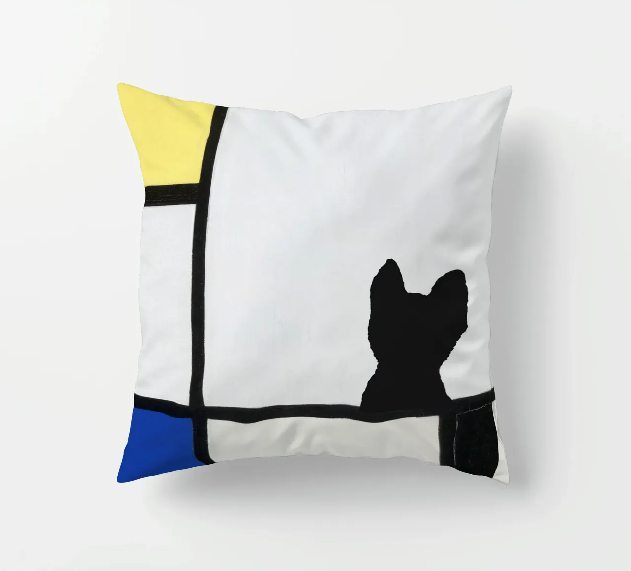 Piet Mondrian, Composizione di gatti con giallo blu nero cuscino da Peaches Art Prints