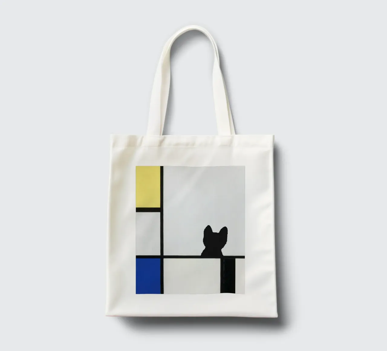 Piet Mondrian, Composizione di gatti con giallo blu nero borsa in juta da Peaches Art Prints