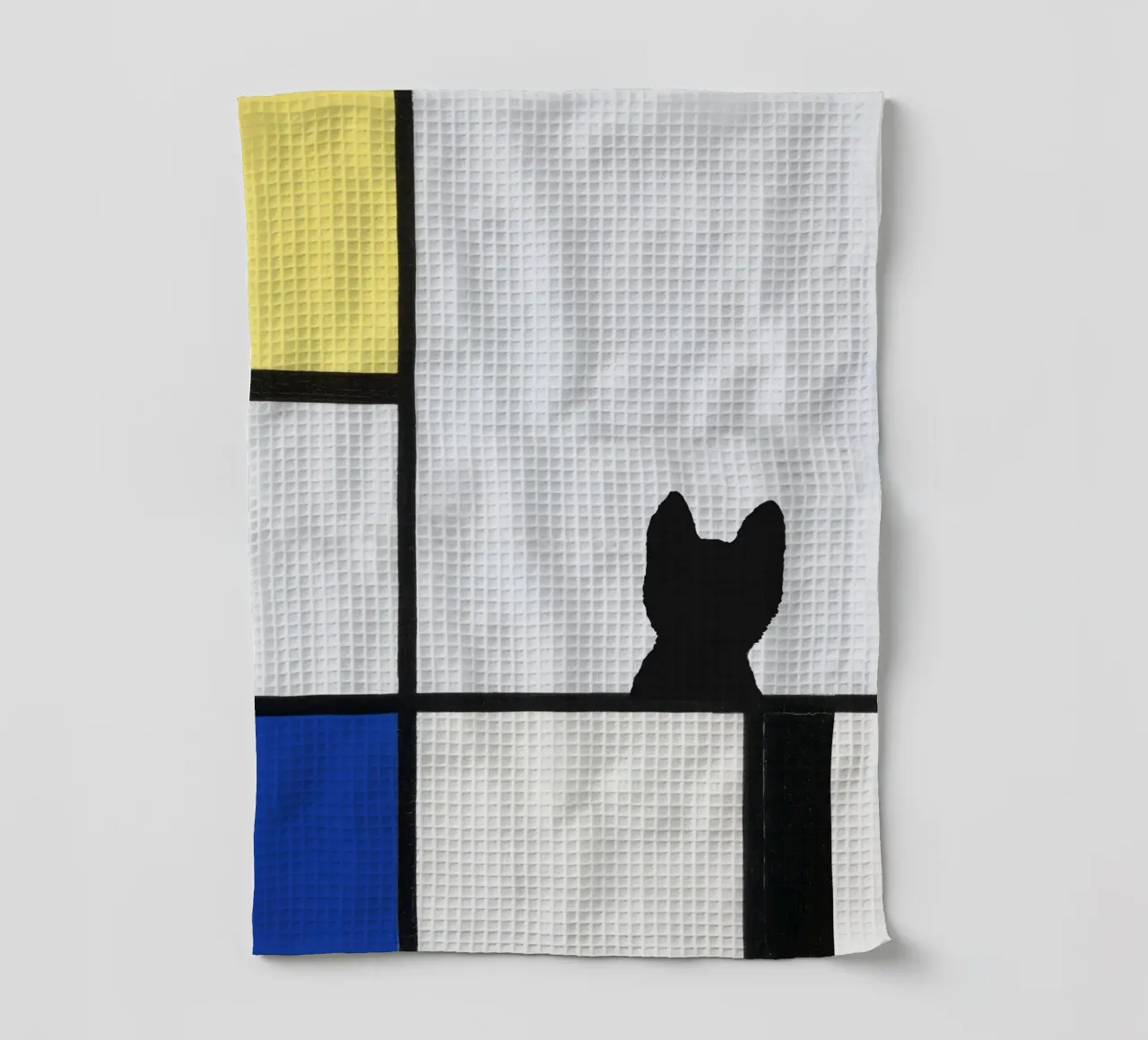 Piet Mondrian, Composizione di gatti con giallo blu nero canovaccio da cucina da Peaches Art Prints