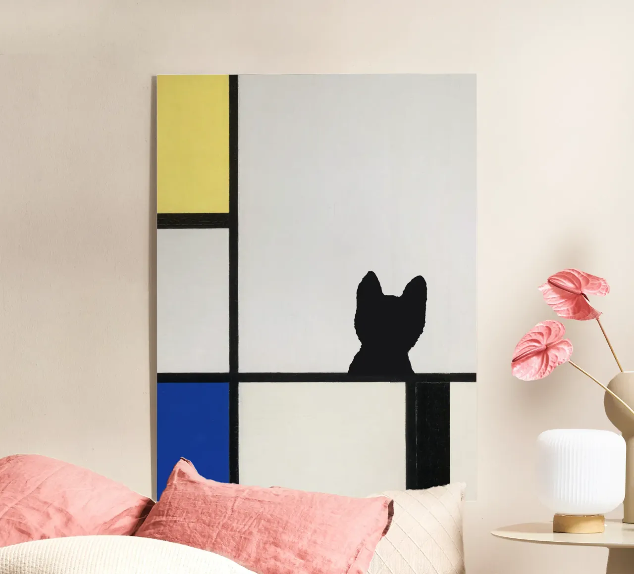 Piet Mondrian, Composizione di gatti con giallo blu nero plexiglass da Peaches Art Prints