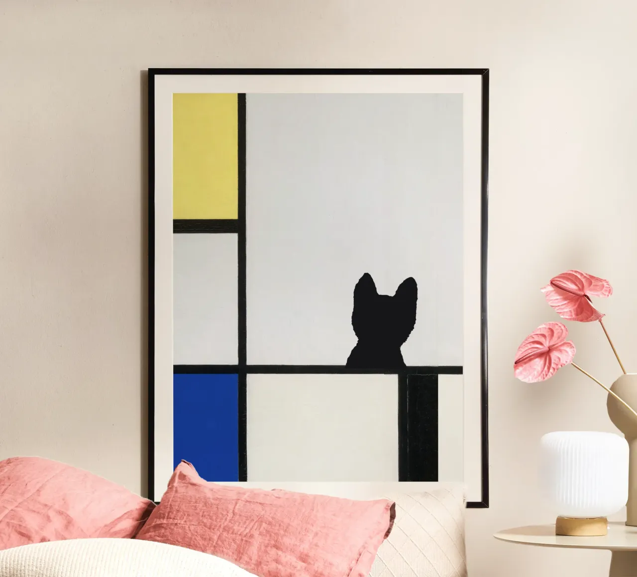 Piet Mondrian, Composizione di gatti con giallo blu nero carta hahnemühle da Peaches Art Prints