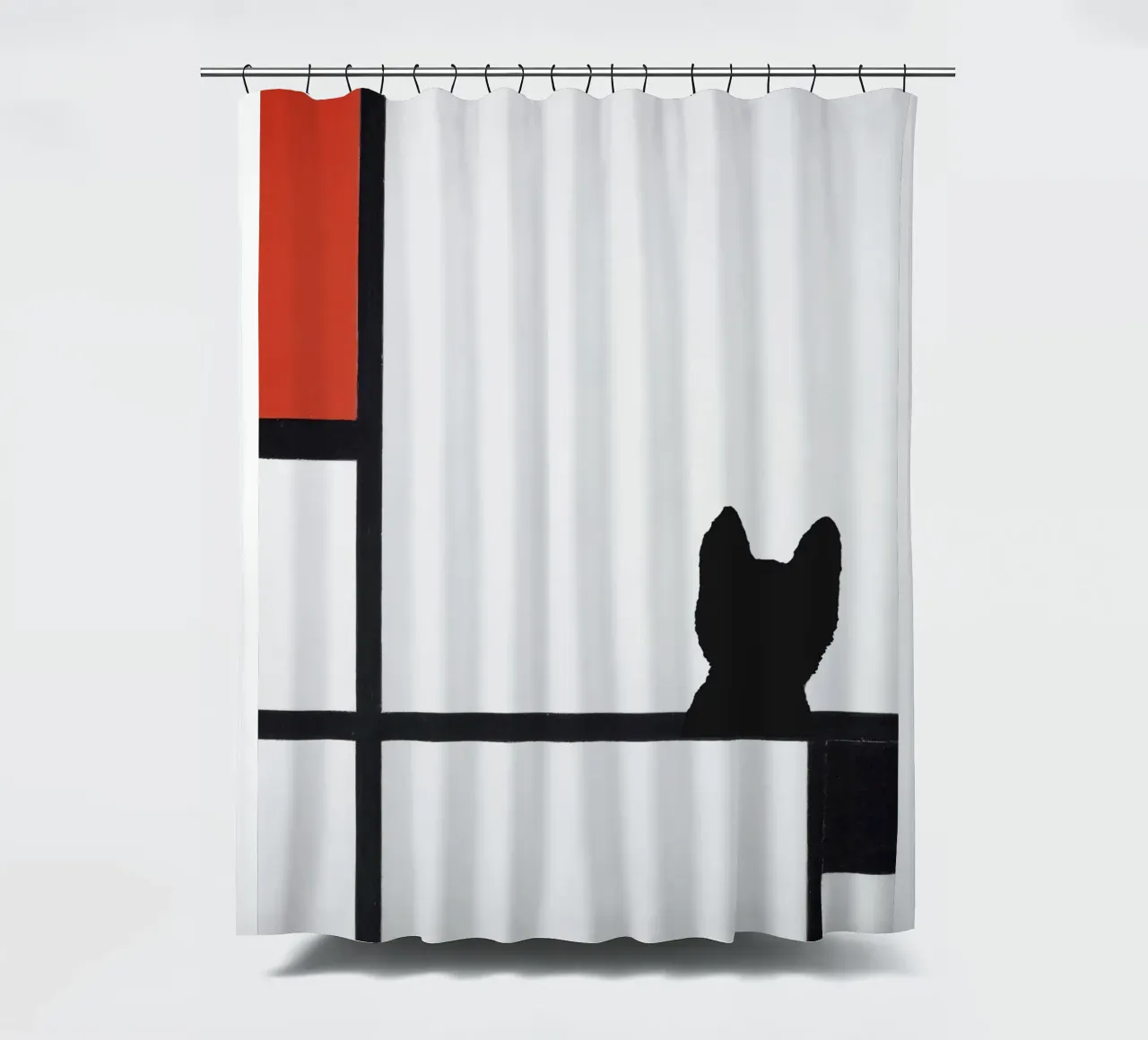Piet Mondrian, Composizione di gatti n. I con gatto rosso e nero tenda da doccia da Peaches Art Prints