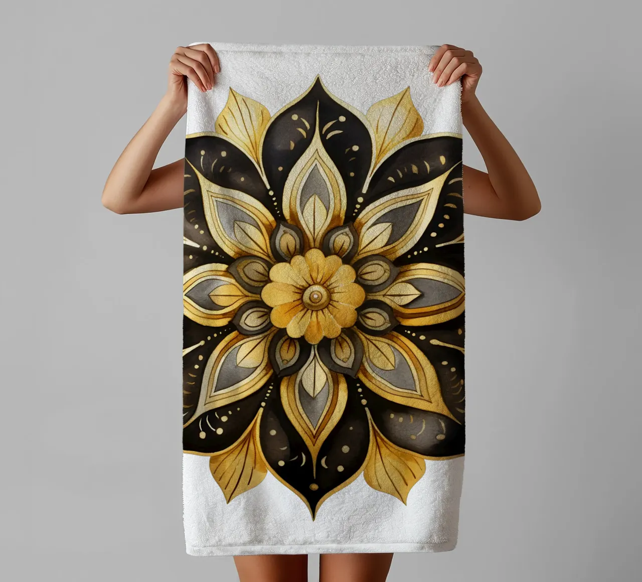 Mandala nero e oro asciugamano da bagno da Spiritual Touch