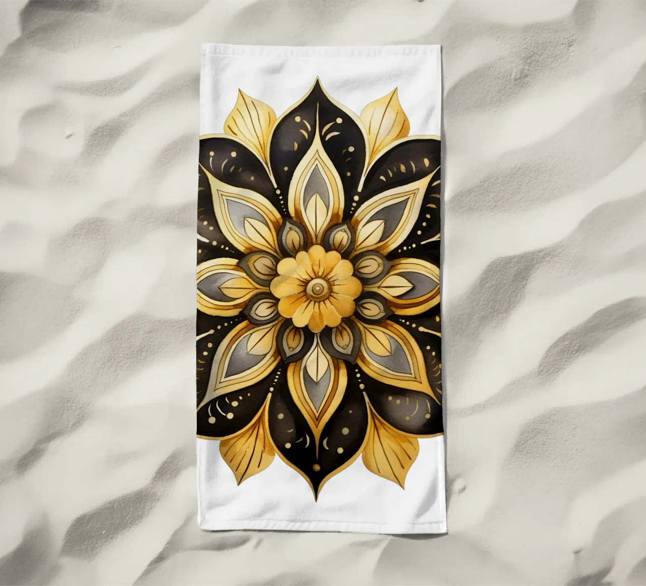 Mandala nero e oro telo mare da Spiritual Touch