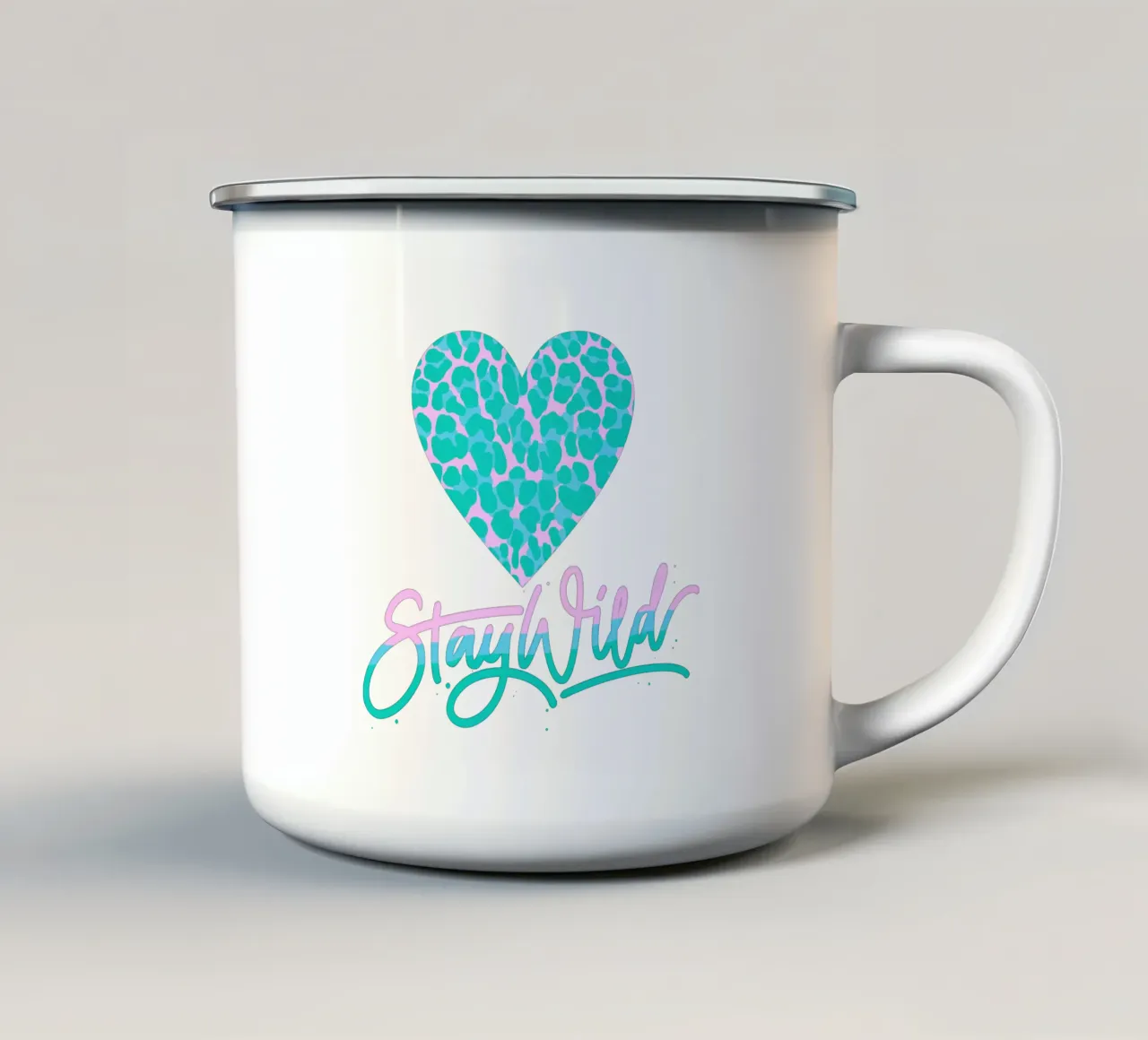 Stay Wild. Stampa Leo in rosa e turchese tazza in smalto da CalliLetters
