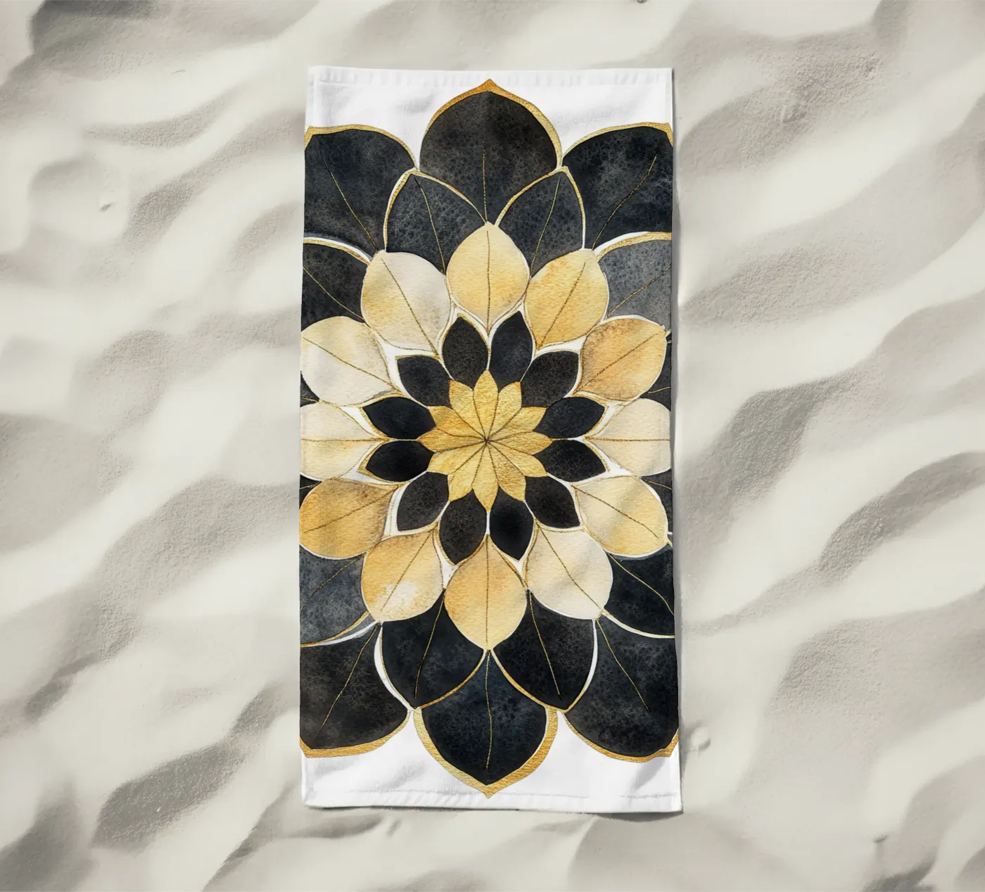Mandala nero e oro telo mare da Spiritual Touch