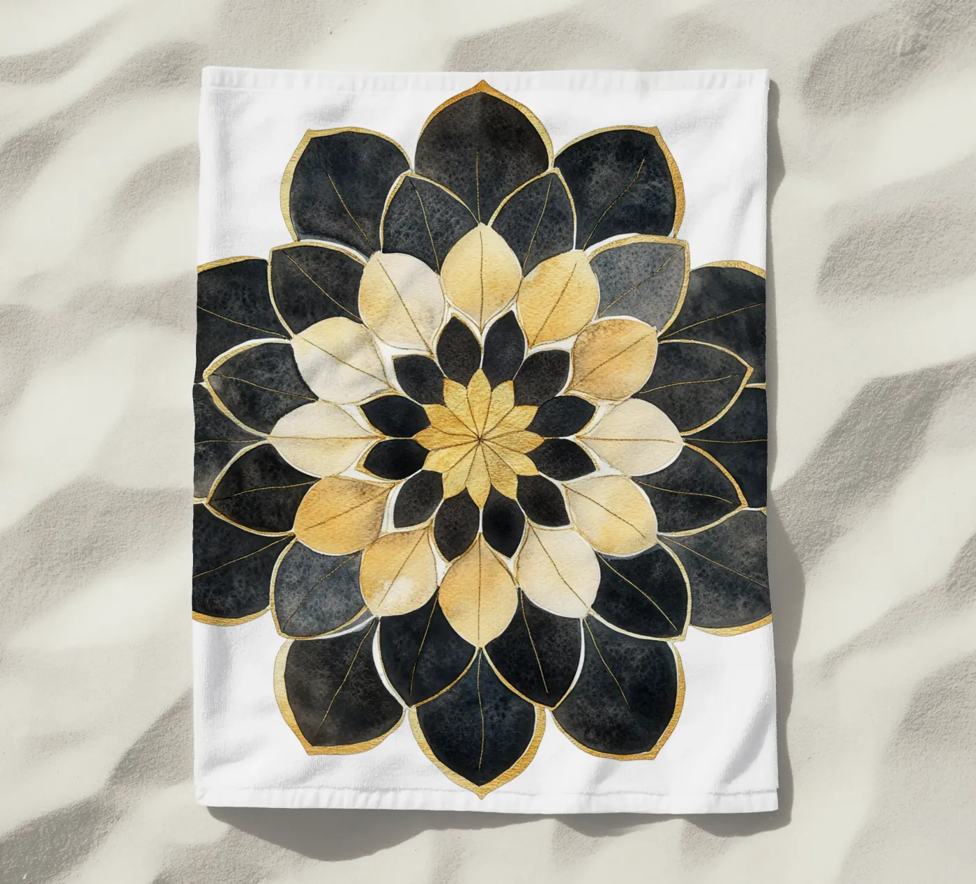 Mandala nero e oro telo mare da Spiritual Touch