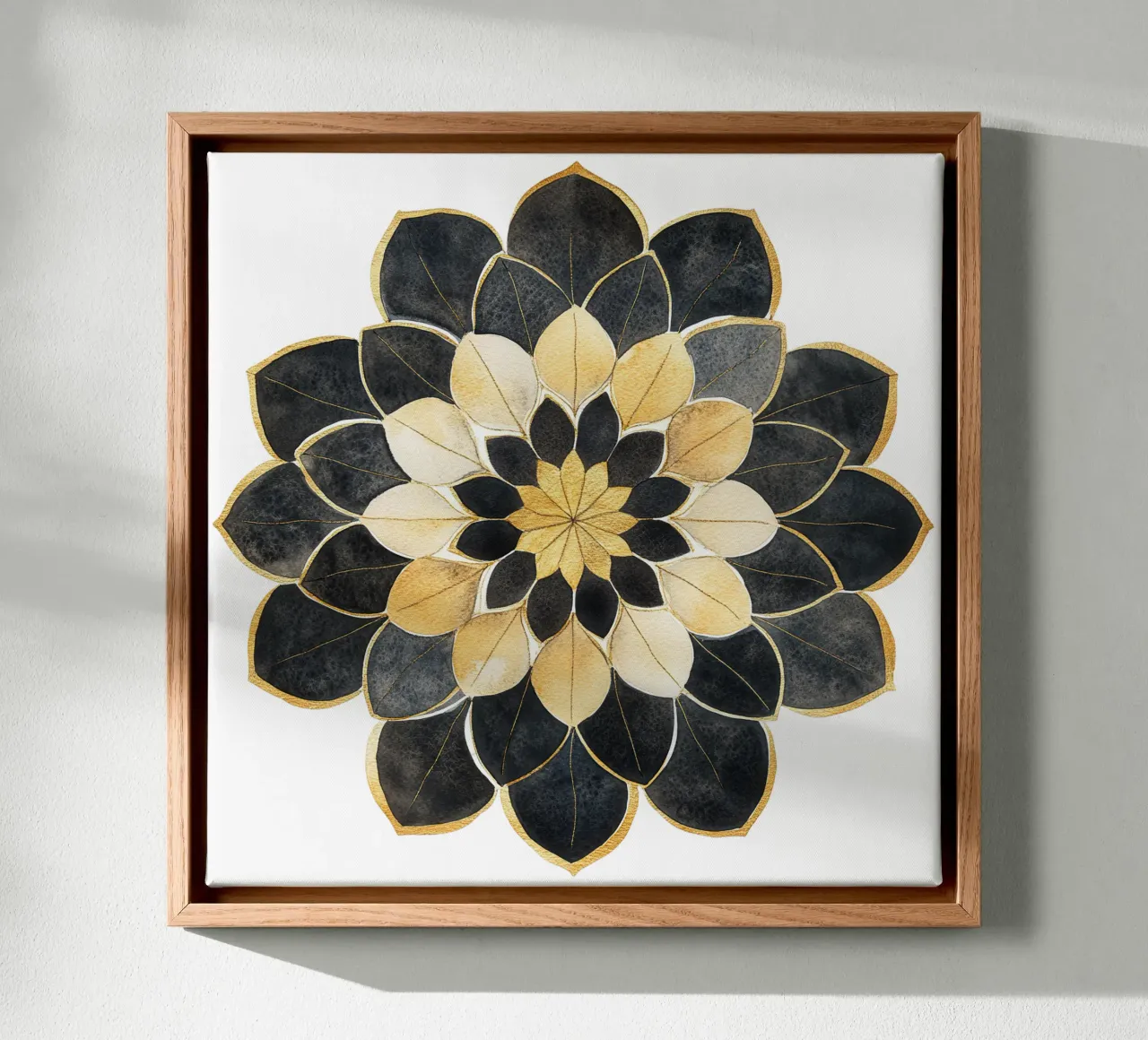 Mandala nero e oro tela con Cornice a cassetta da Spiritual Touch