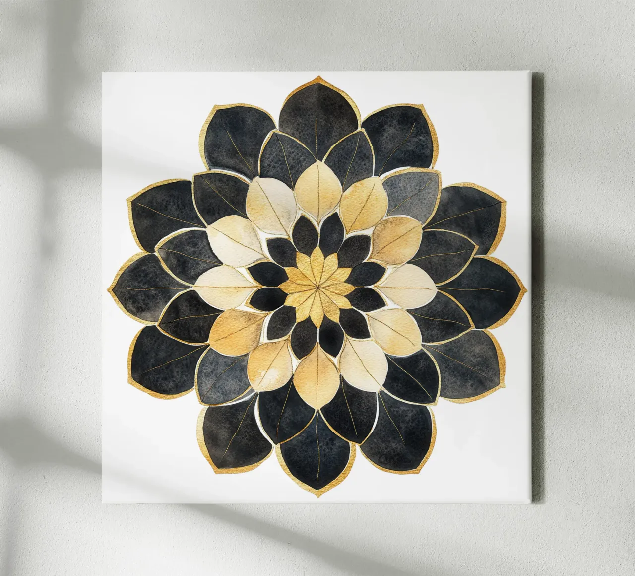 Mandala nero e oro tela con Cornice a cassetta da Spiritual Touch