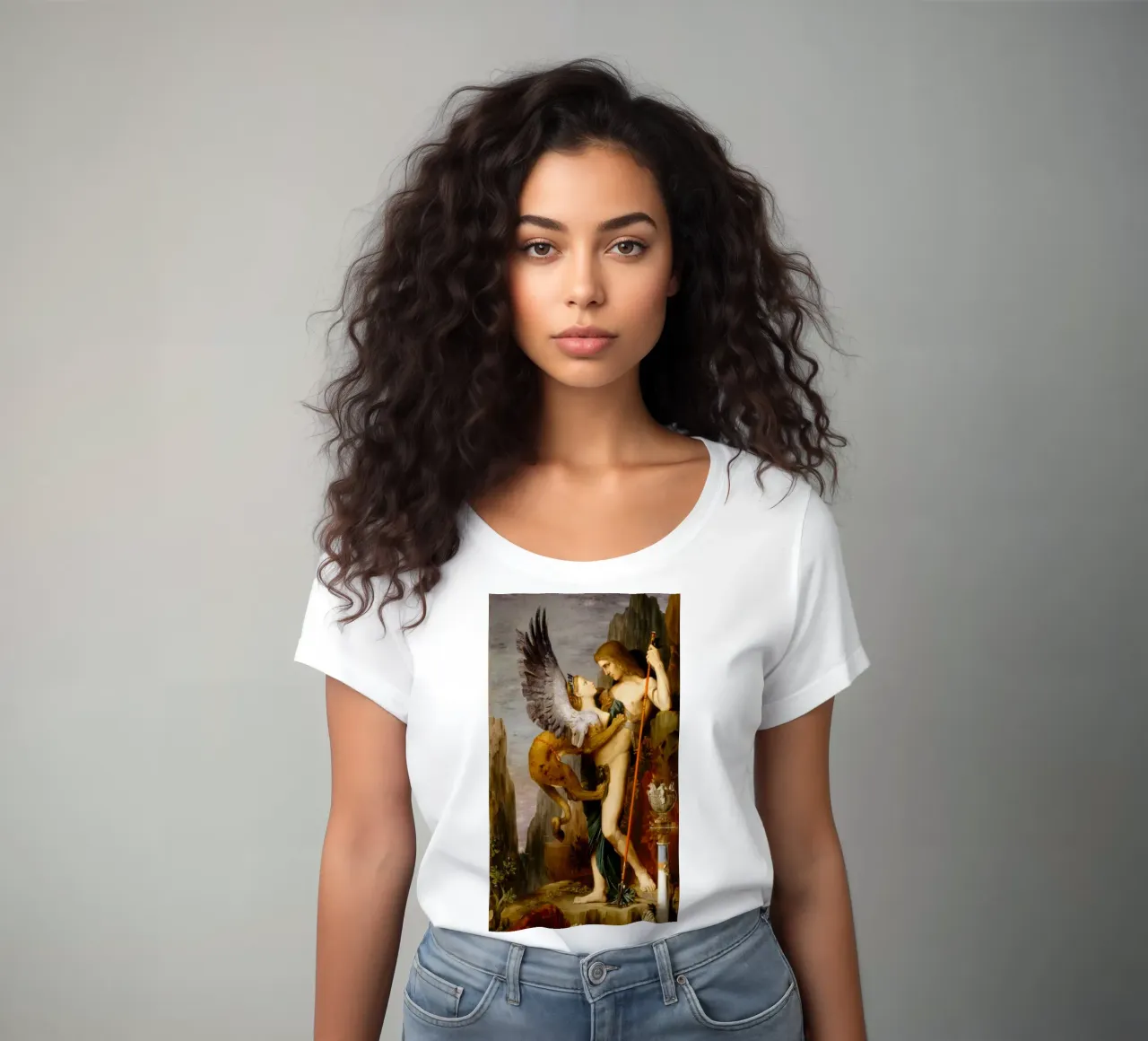 Gustave Moreau - Oedipus and the Sphinx women's fitted t-shirt by Timeless Artworks