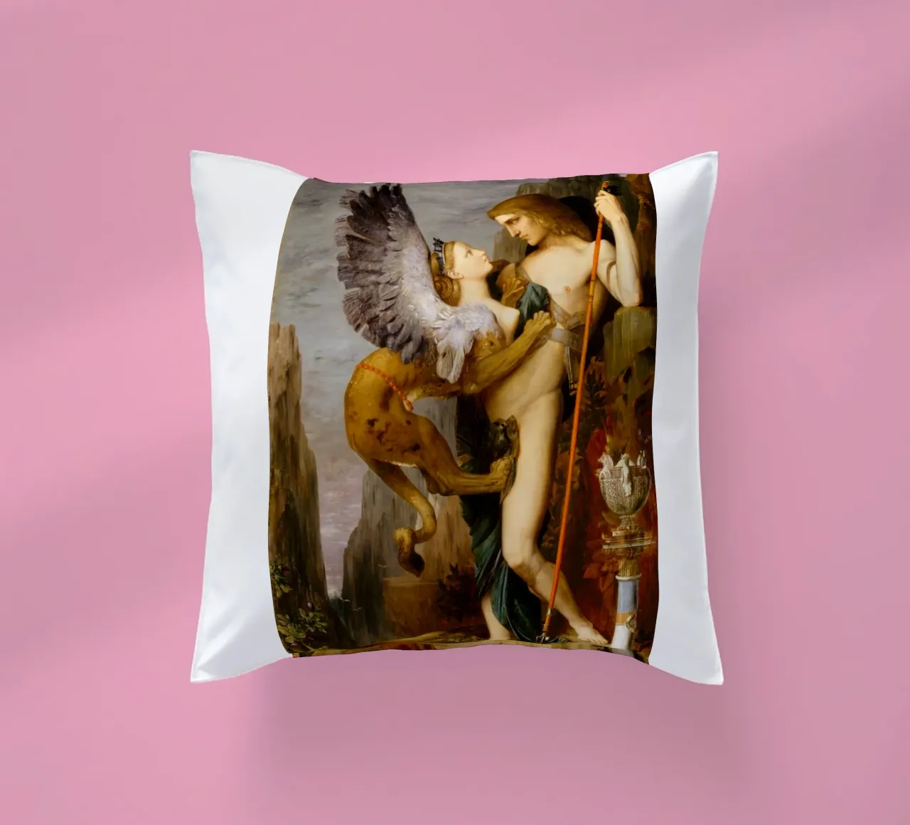 Gustave Moreau - Oedipus and the Sphinx decorative cushion by Timeless Artworks