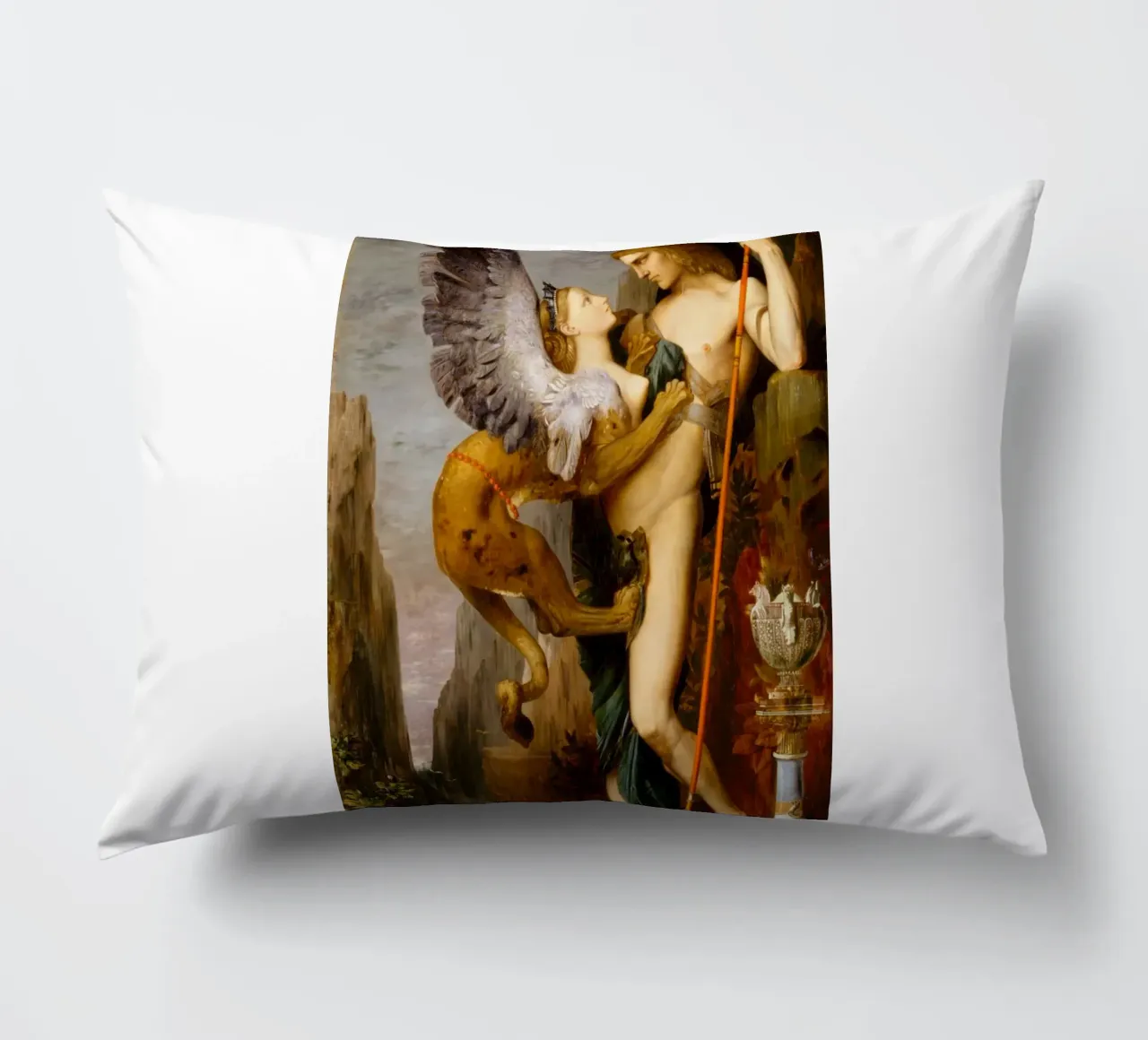 Gustave Moreau - Oedipus and the Sphinx decorative cushion by Timeless Artworks