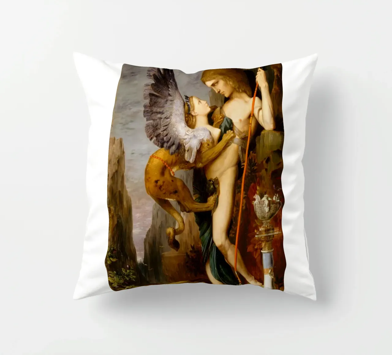 Gustave Moreau - Oedipus and the Sphinx decorative cushion by Timeless Artworks
