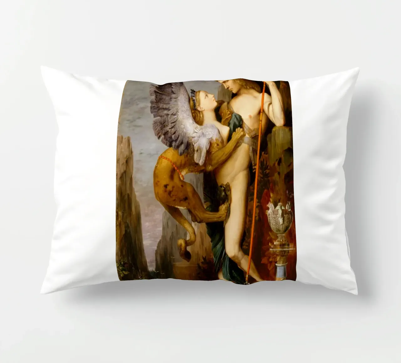Gustave Moreau - Oedipus and the Sphinx decorative cushion by Timeless Artworks
