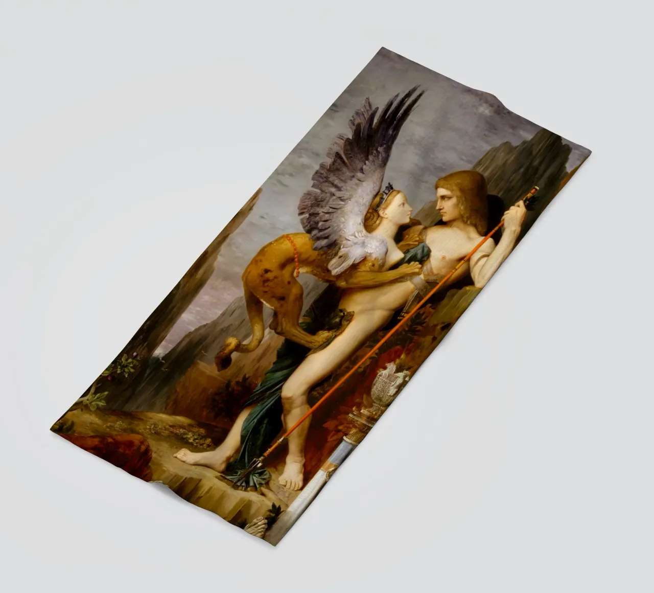 Gustave Moreau - Oedipus and the Sphinx beach towel by Timeless Artworks