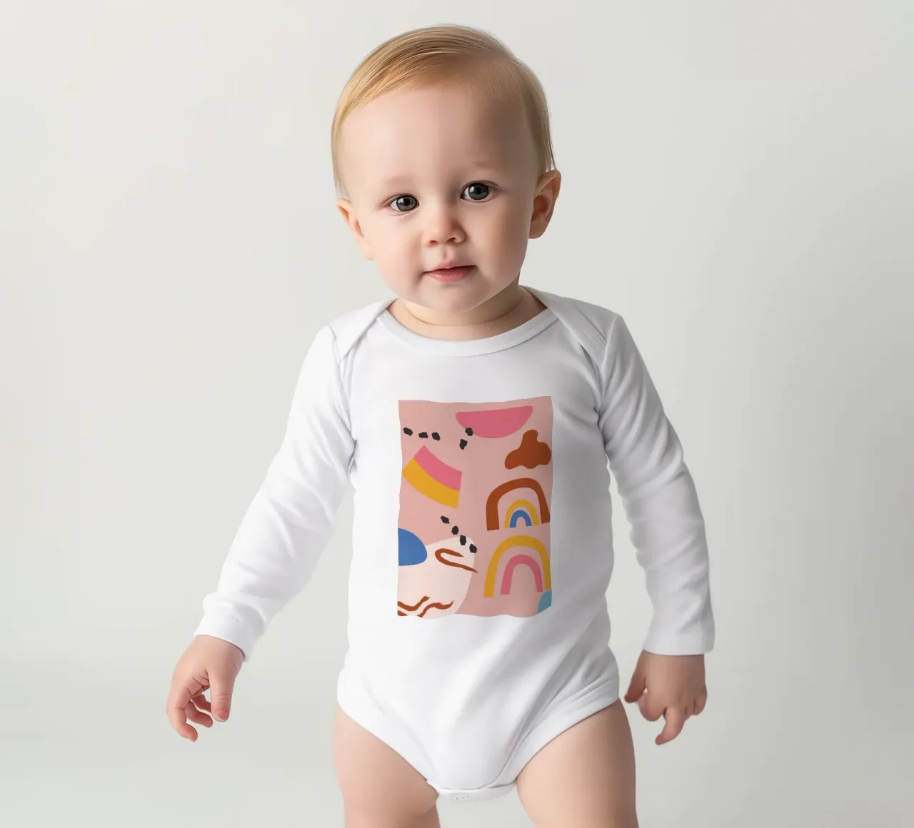 Abstract Rainbow Shapes long-sleeve baby romper by Demar Galleria