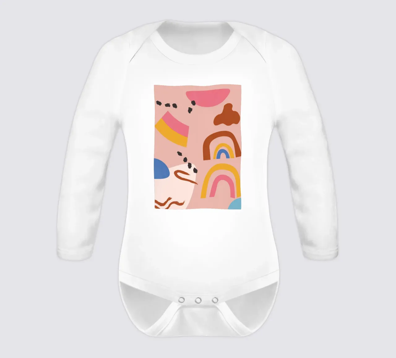 Abstract Rainbow Shapes long-sleeve baby romper by Demar Galleria
