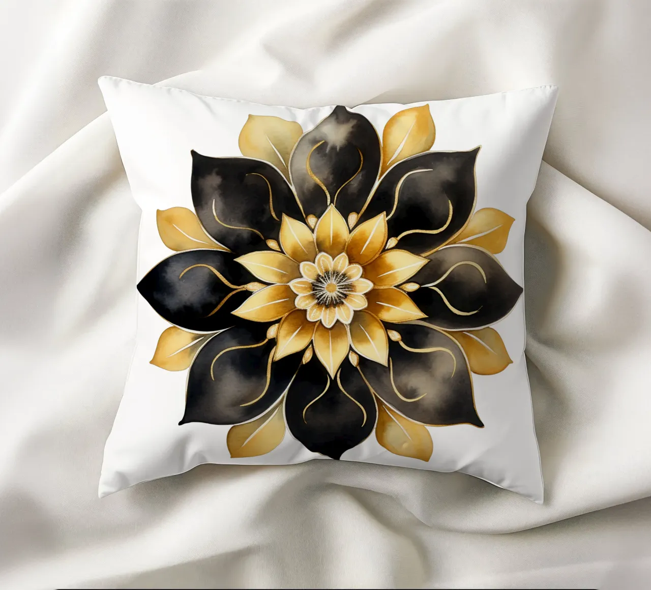 Black & Gold Mandala decorative cushion by Spiritual Touch