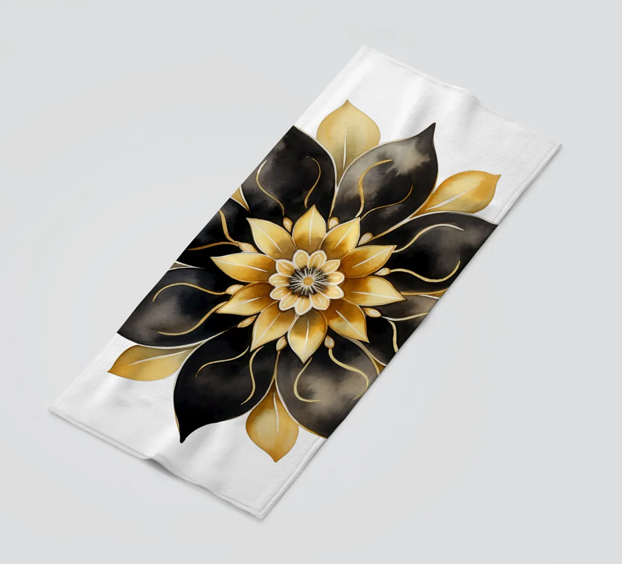 Mandala nero e oro telo mare da Spiritual Touch