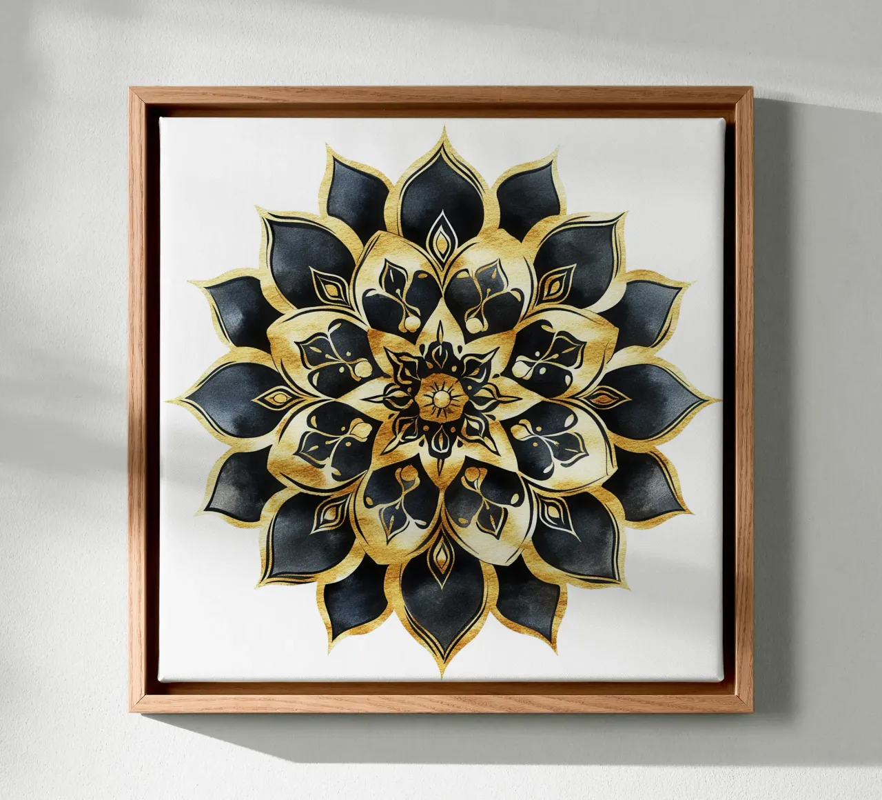 Mandala nero e oro tela con Cornice a cassetta da Spiritual Touch