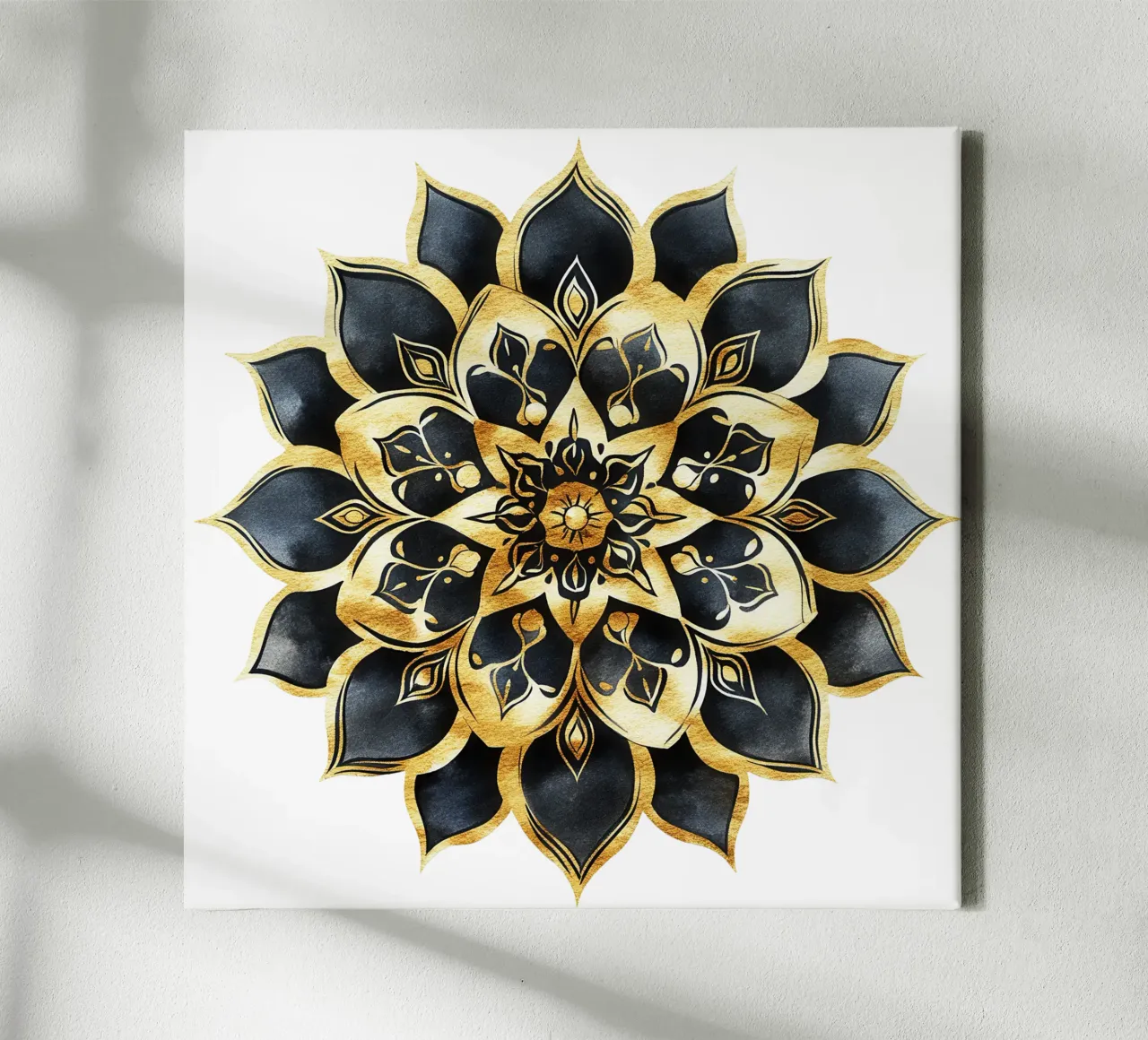 Mandala nero e oro tela con Cornice a cassetta da Spiritual Touch