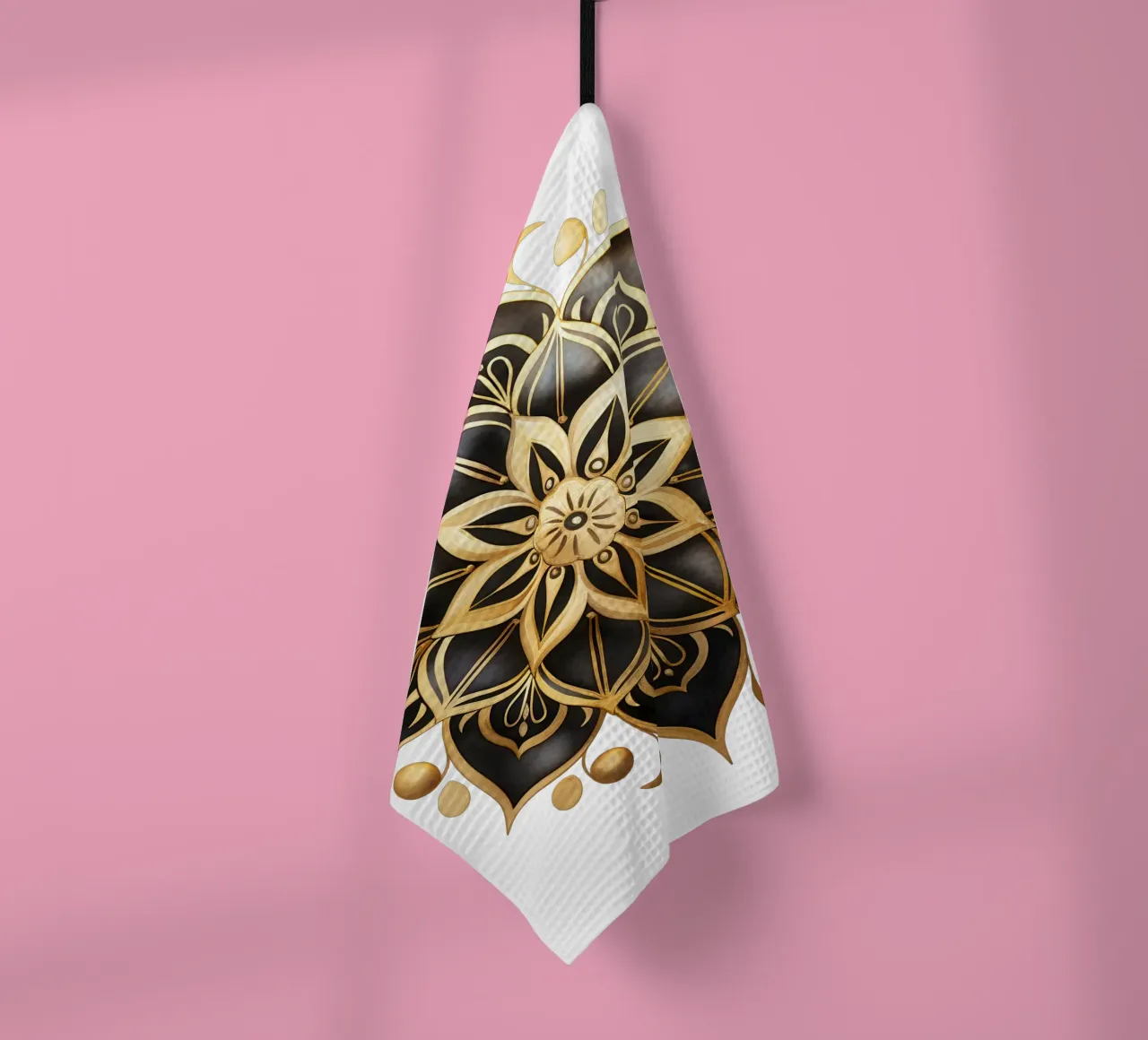 Black & Gold Mandala tea towel by Spiritual Touch