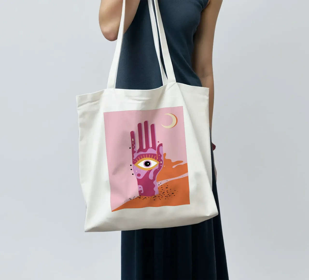 Mano occhio luna borsa in juta da Demar Galleria
