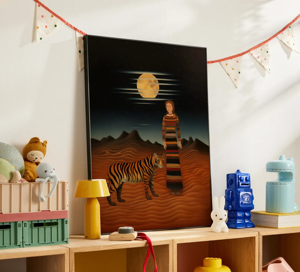 Woman with tiger in the desert | Inspired by Henri Rousseau alu-dibond by Autofocus