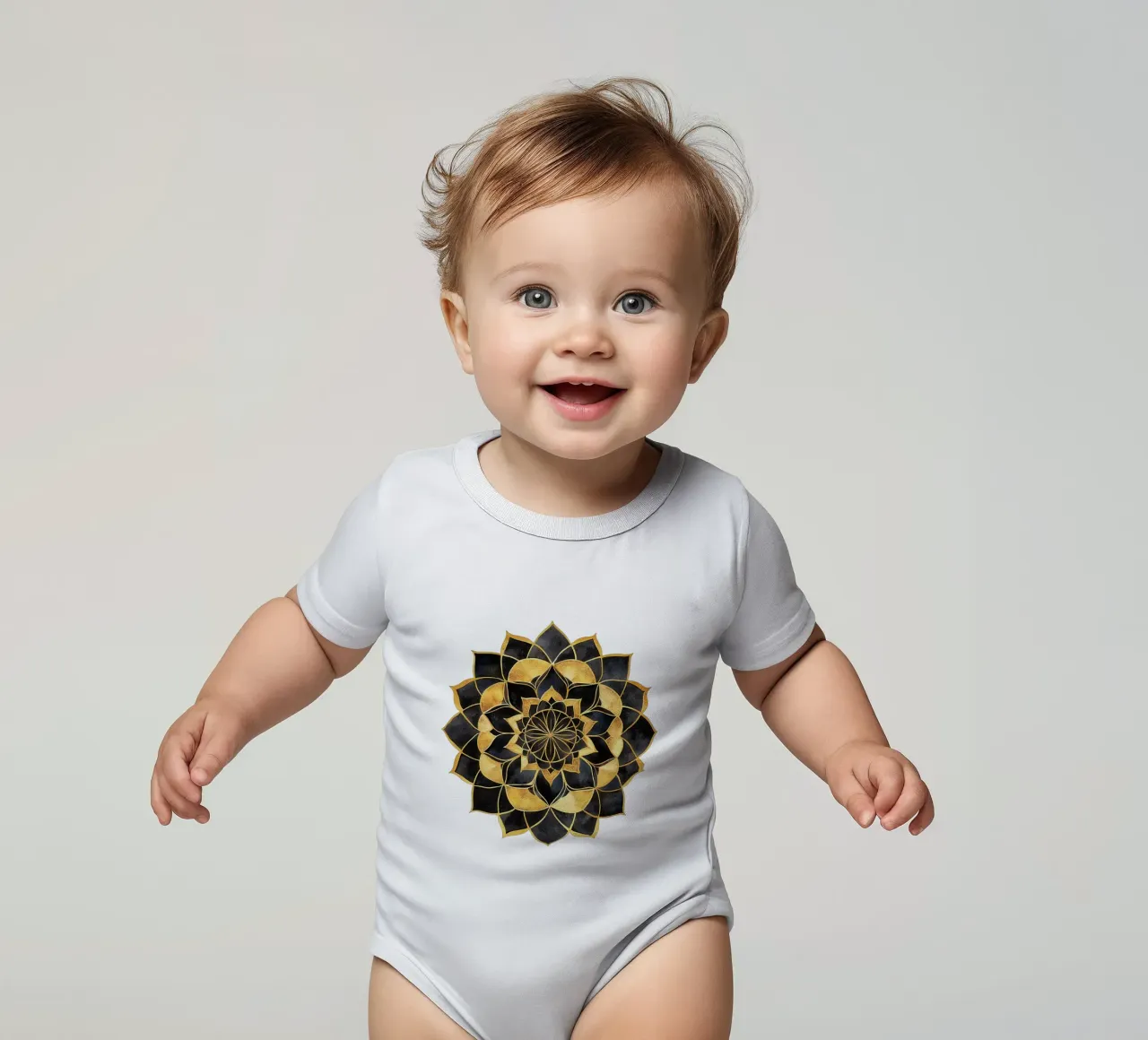 Mandala nero e oro body neonato maniche corte da Spiritual Touch
