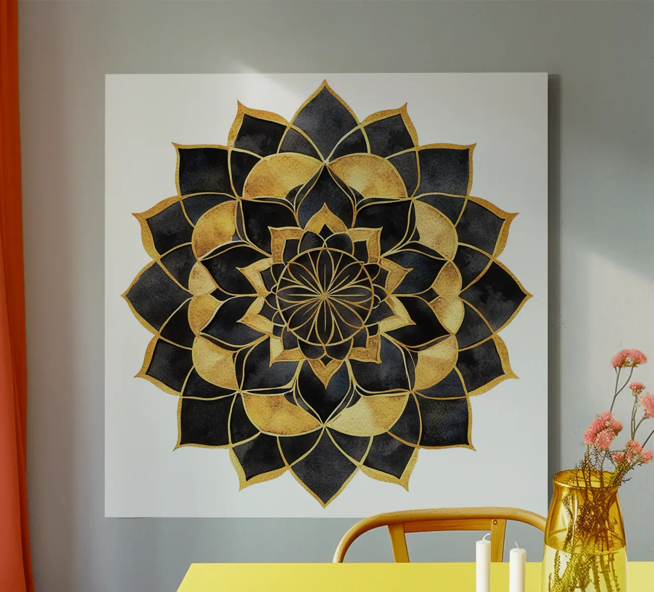 Mandala nero e oro tela con Cornice a cassetta da Spiritual Touch
