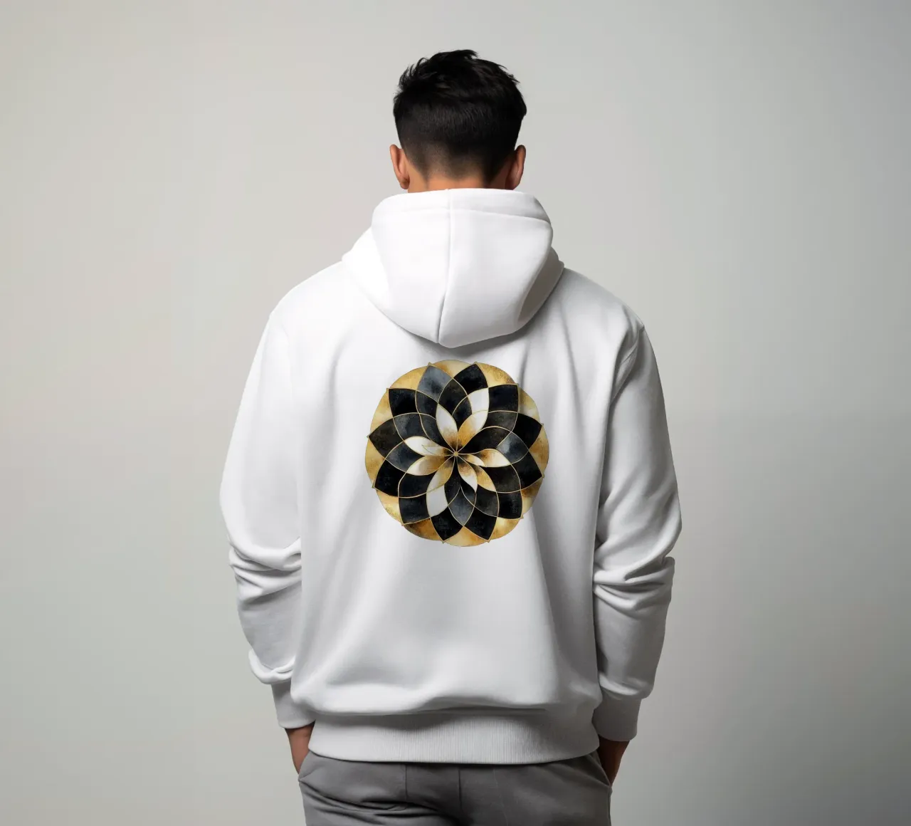 Mandala nero e oro felpa con cappuccio da Spiritual Touch