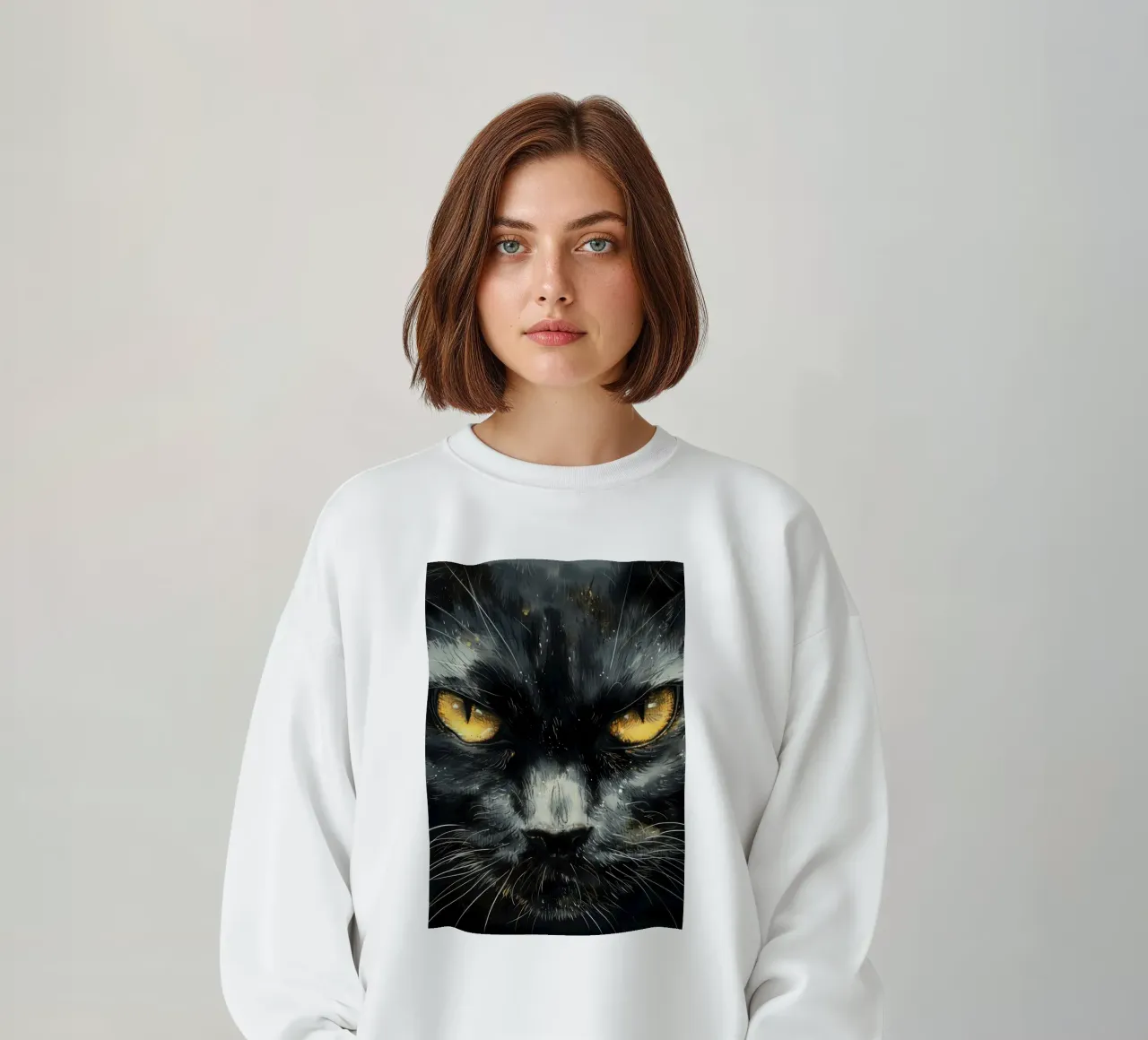 Black cat face sweatshirt by Justyna Jaszke JBJart