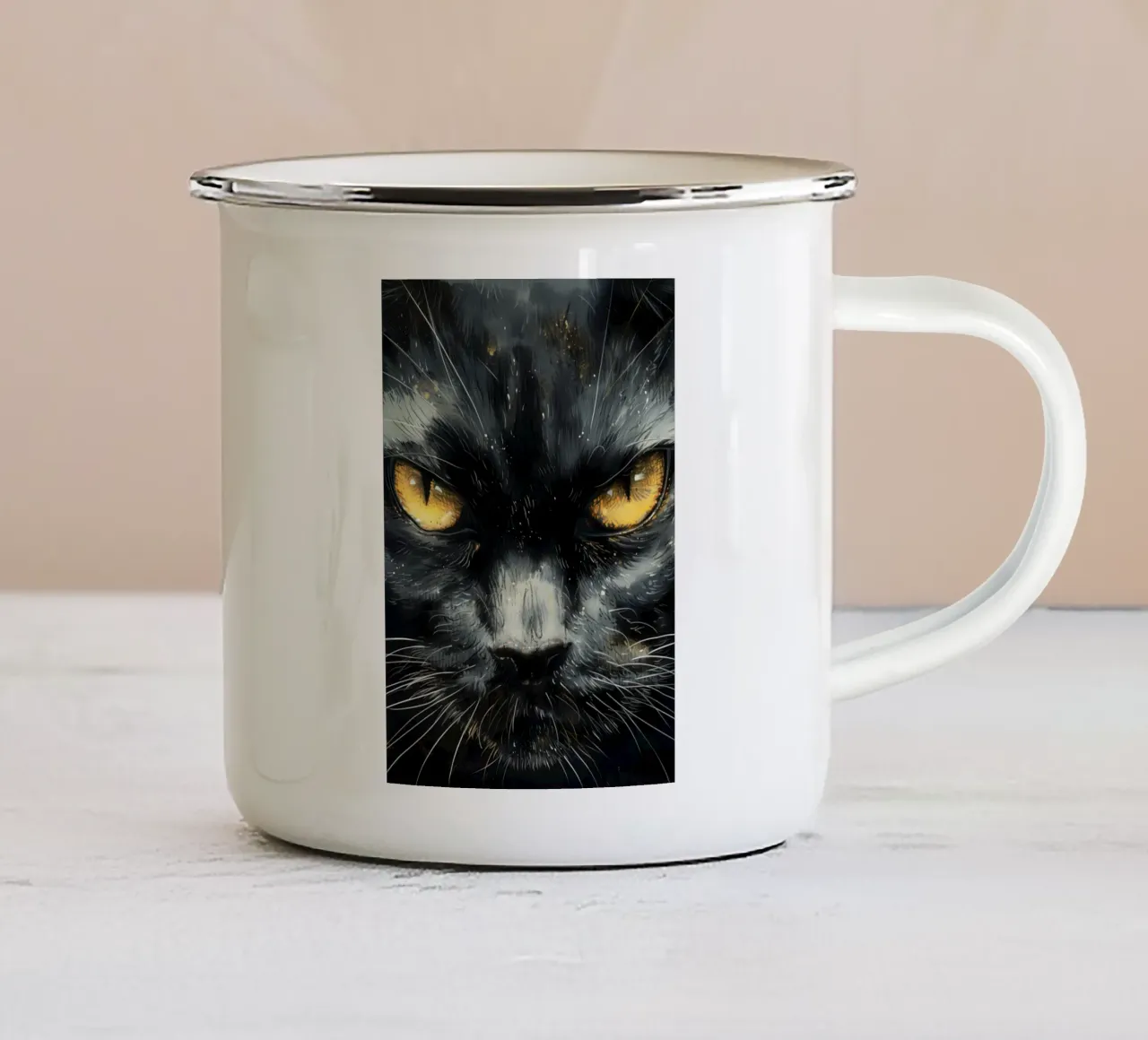 Volto di gatto nero tazza in smalto da Justyna Jaszke JBJart