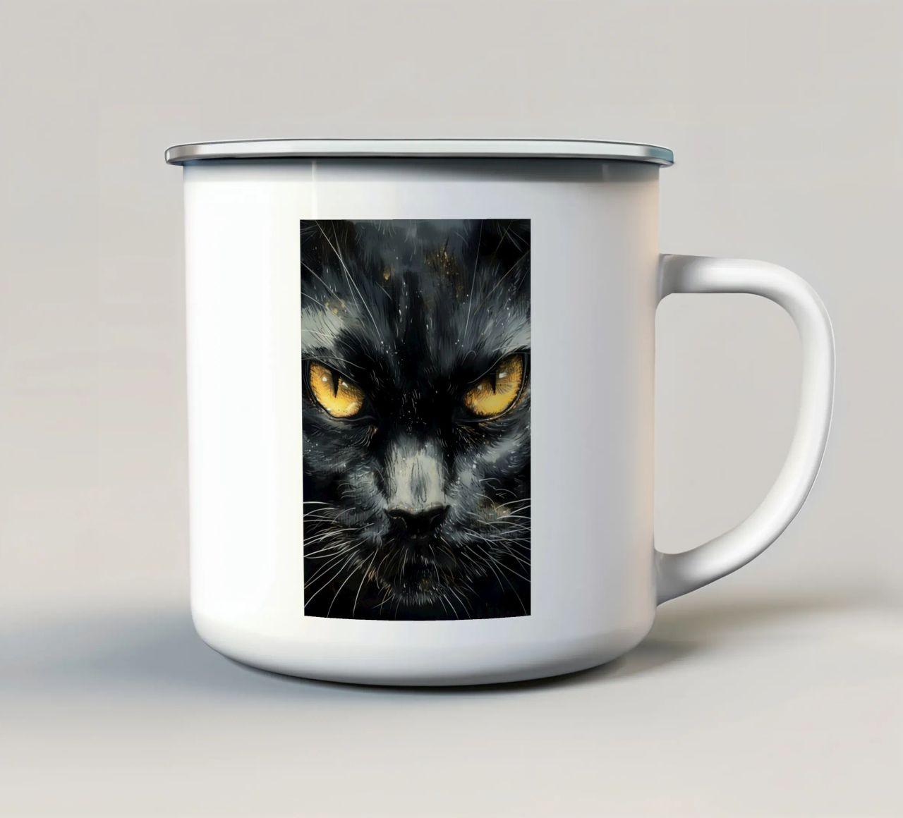 Volto di gatto nero tazza in smalto da Justyna Jaszke JBJart