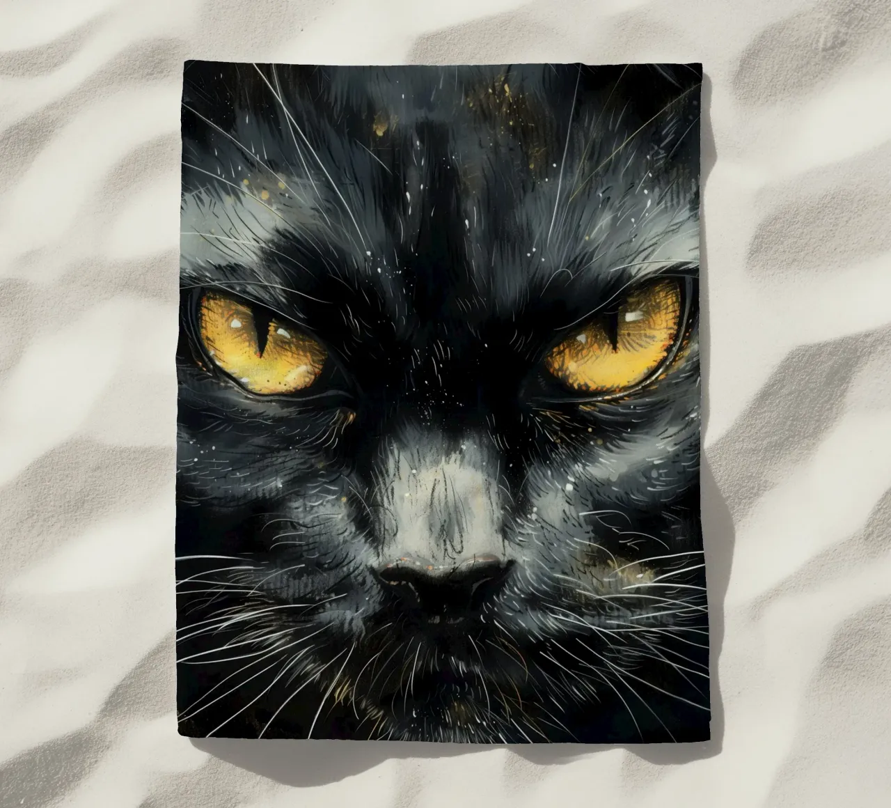 Volto di gatto nero telo mare da Justyna Jaszke JBJart