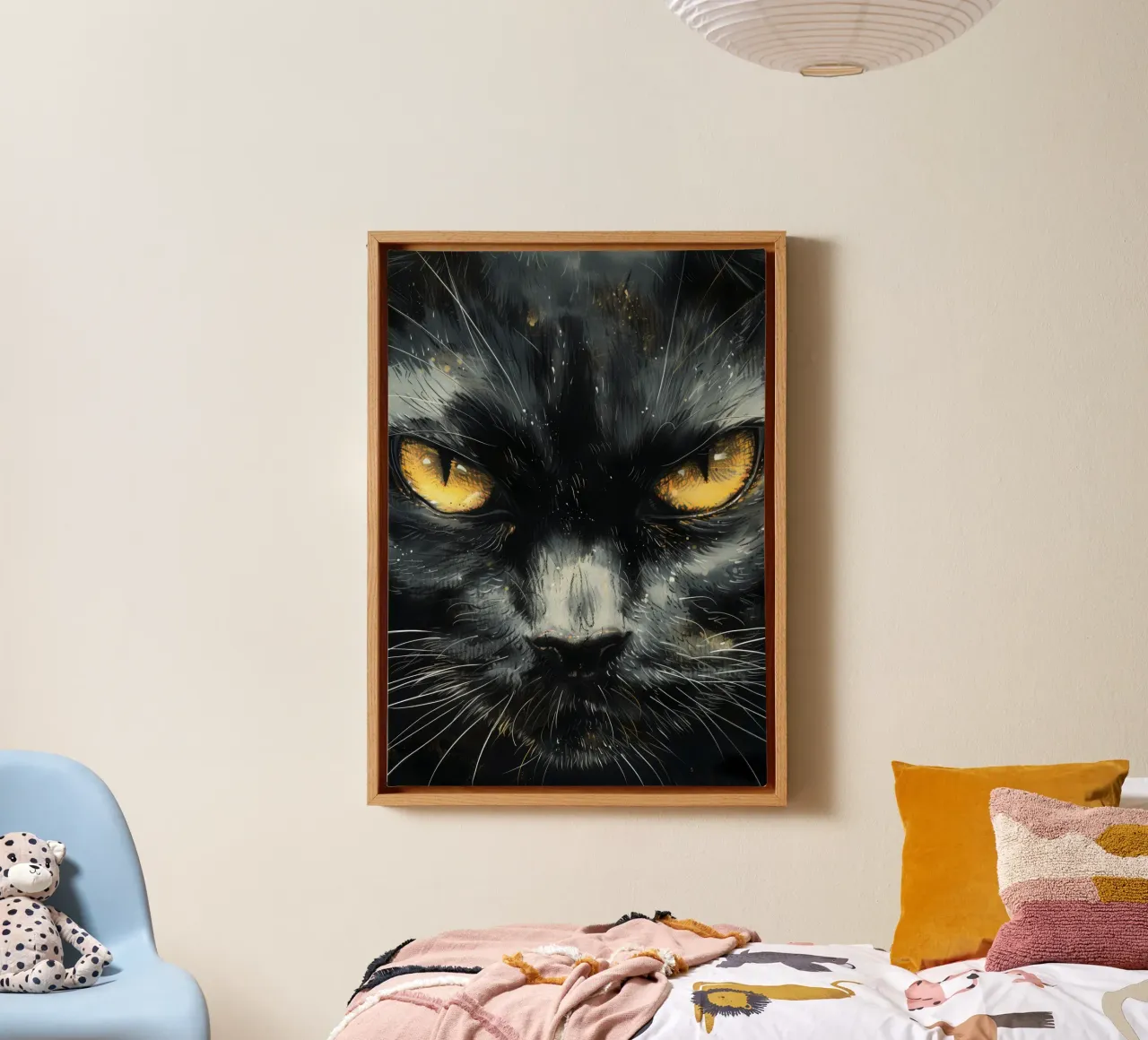 Volto di gatto nero tela con Cornice a cassetta da Justyna Jaszke JBJart